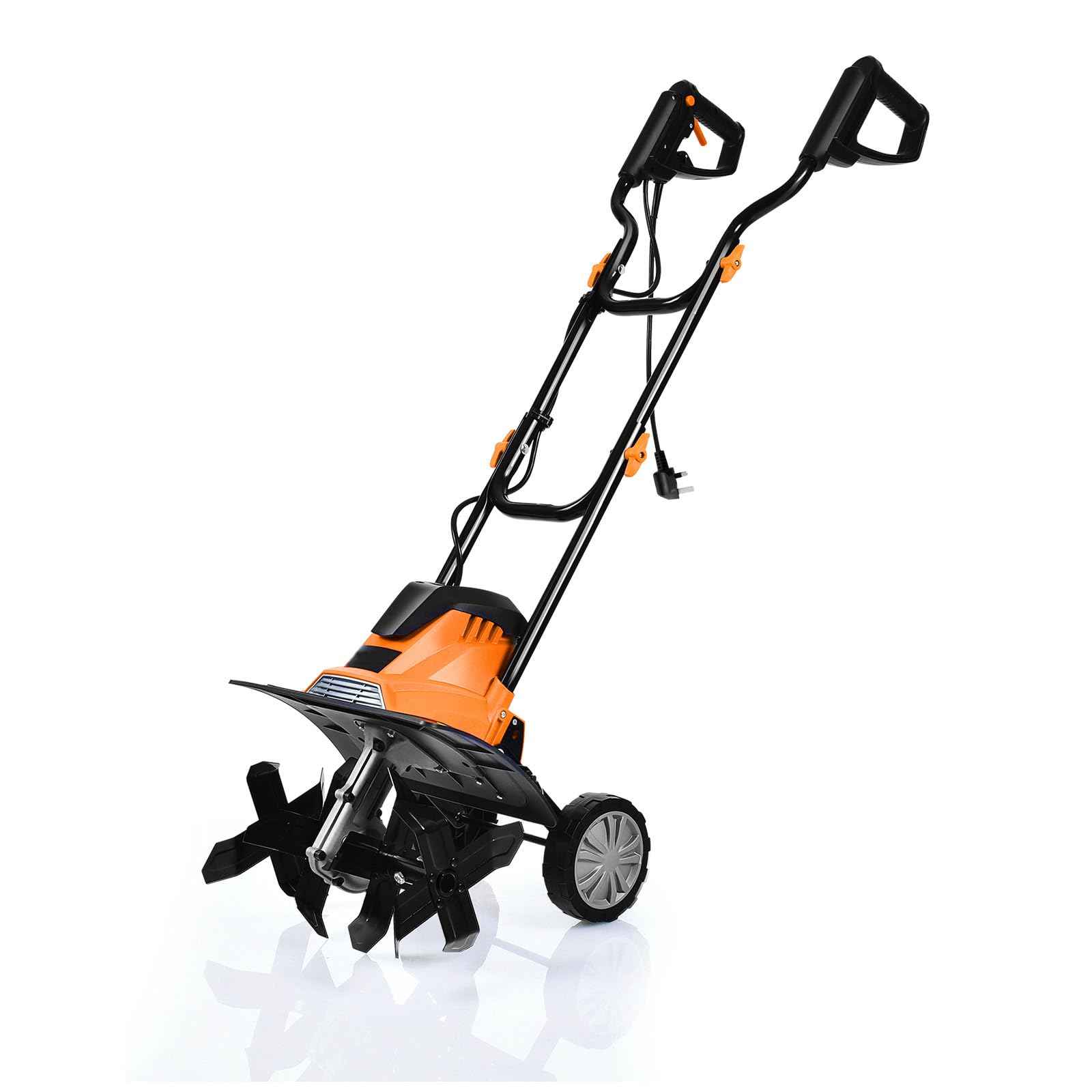TANGZON Electric Tiller, 1200W/1500W Lawn Scarifier with 4/6 Tiller Blades, Adjustable Wheels and Foldable Handle, Mini Cultivator for Soil Loosening (35cm, Orange)