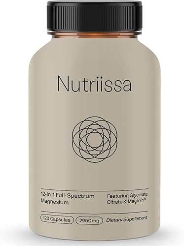 Nutriissa Magnesio 12 en 1 de espectro completo 2950 mg - Magnesio elemental 550 mg - Con glicinato, citrato y magteina - Certificado EPEB -