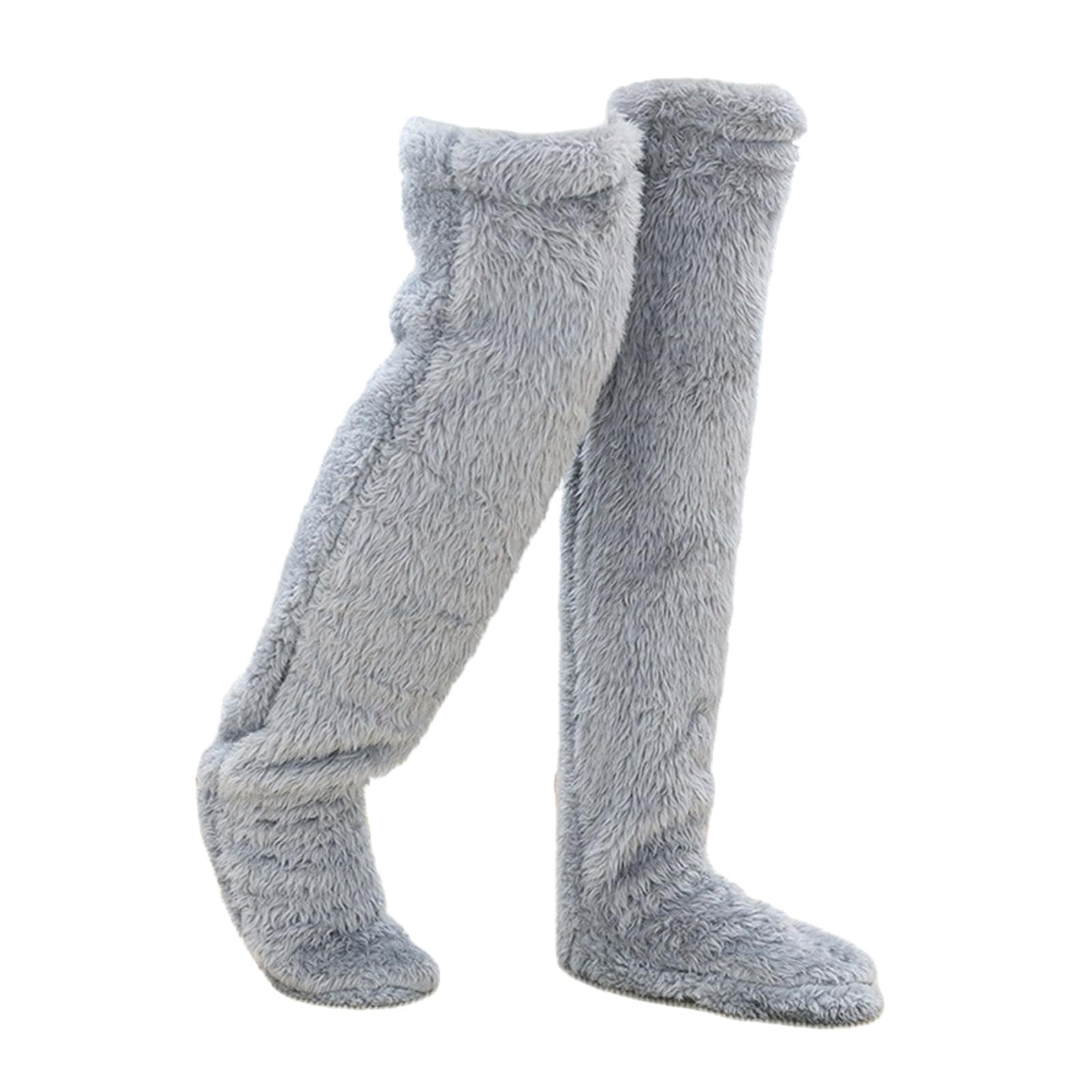 ZOOMELLA over Knee High Fuzzy Socks Boot Socks for Women Plush Slipper Stockings 90cm Gray|Socks|Clothing Shoes & Accessories-image-34