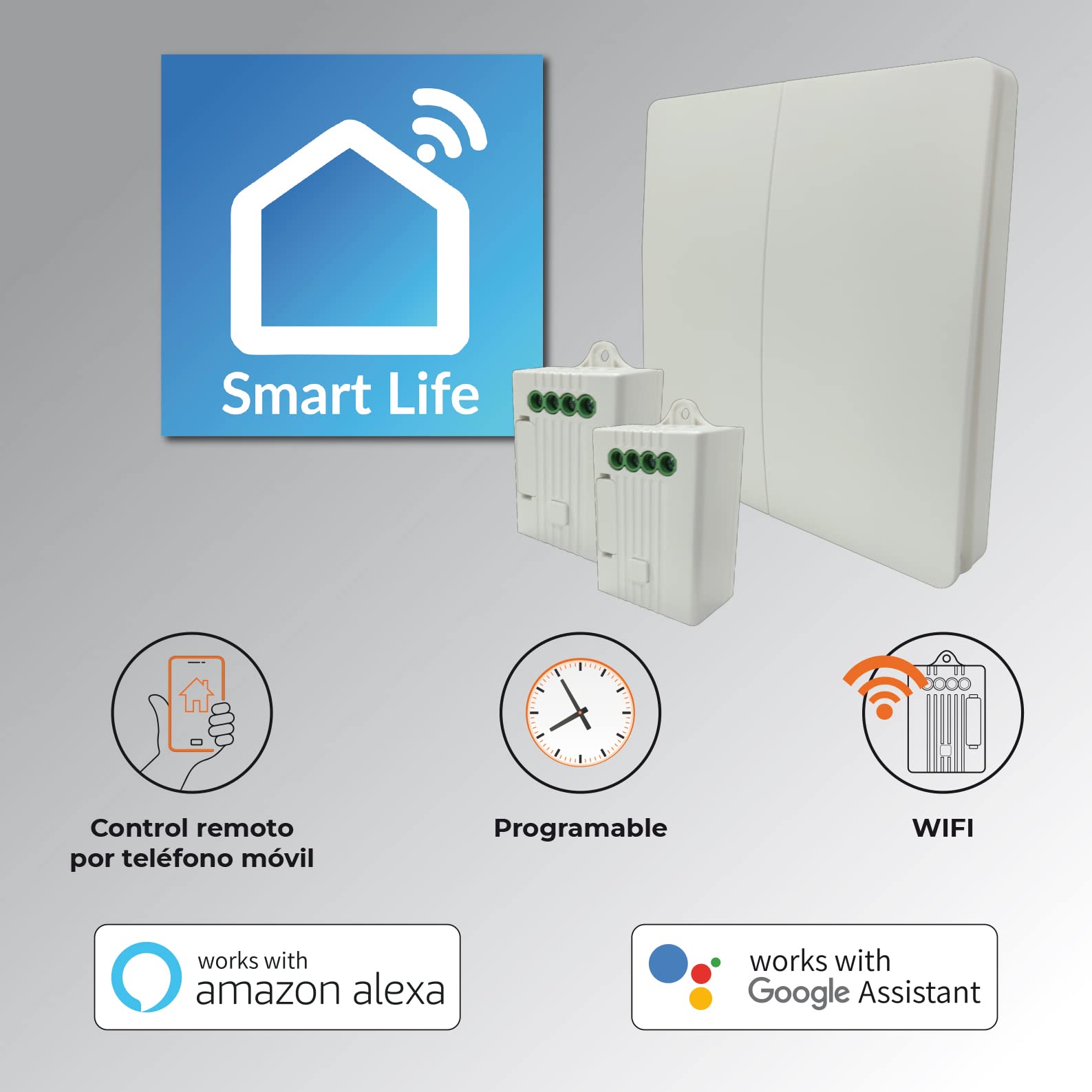 LED ATOMANT Kit 1 Interruptor Inalambrico 2 Vias con 2 Receptores Wifi y RF | Sin cables ni baterias, Admite hasta 10 pulsadores conmutados