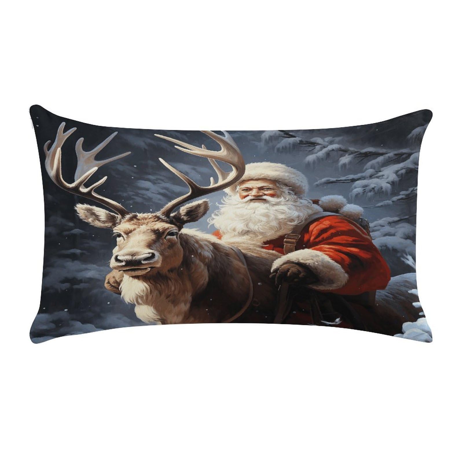 VstaDank Santa Claus and Deer Elk Throw Pillow Cover Rectangular Lumbar Throw Pillow Case Soft Farmhouse Accent Decorative Cushion Cases Short Plush Pillowcase with Zipper 12 X 20 Inch
