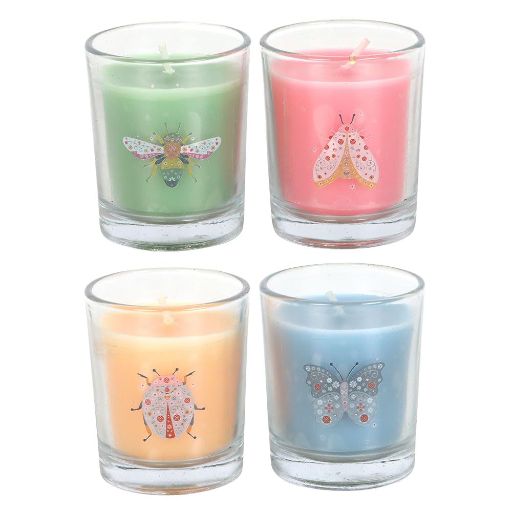 Set of 4 Floral Bug Mandarin & Bergamot Candles – Refreshing Citrus Scent – Charming Floral Bug Designs – Soft Pastel Colours – Perfect for Gifting – Long-Lasting Burn Time