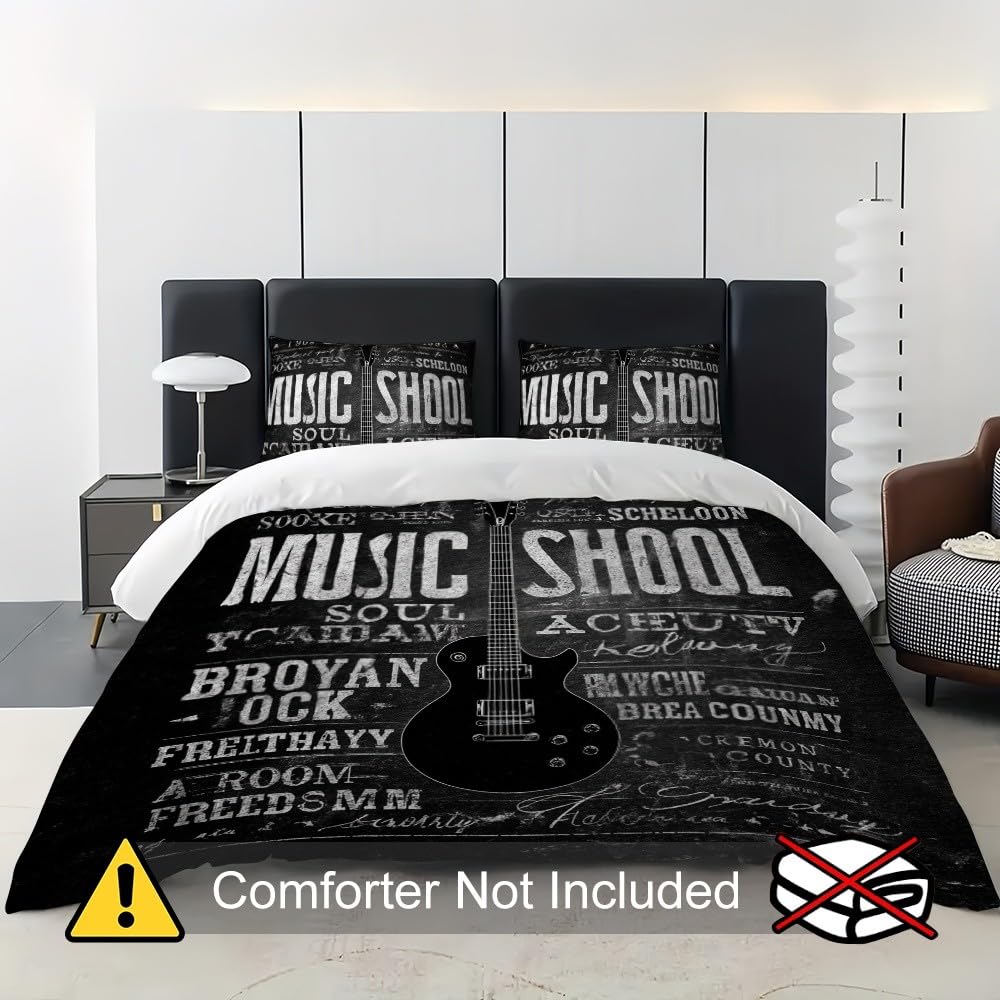 3D Funda nórdica 240x220 cm Tema De MúSica Retro Funda nórdica con Cremallera, 3 Piezas Negro Ropa de Cama de Microfibra Cama 150cm Ultra Suave para niños Adolescentes y Adulto