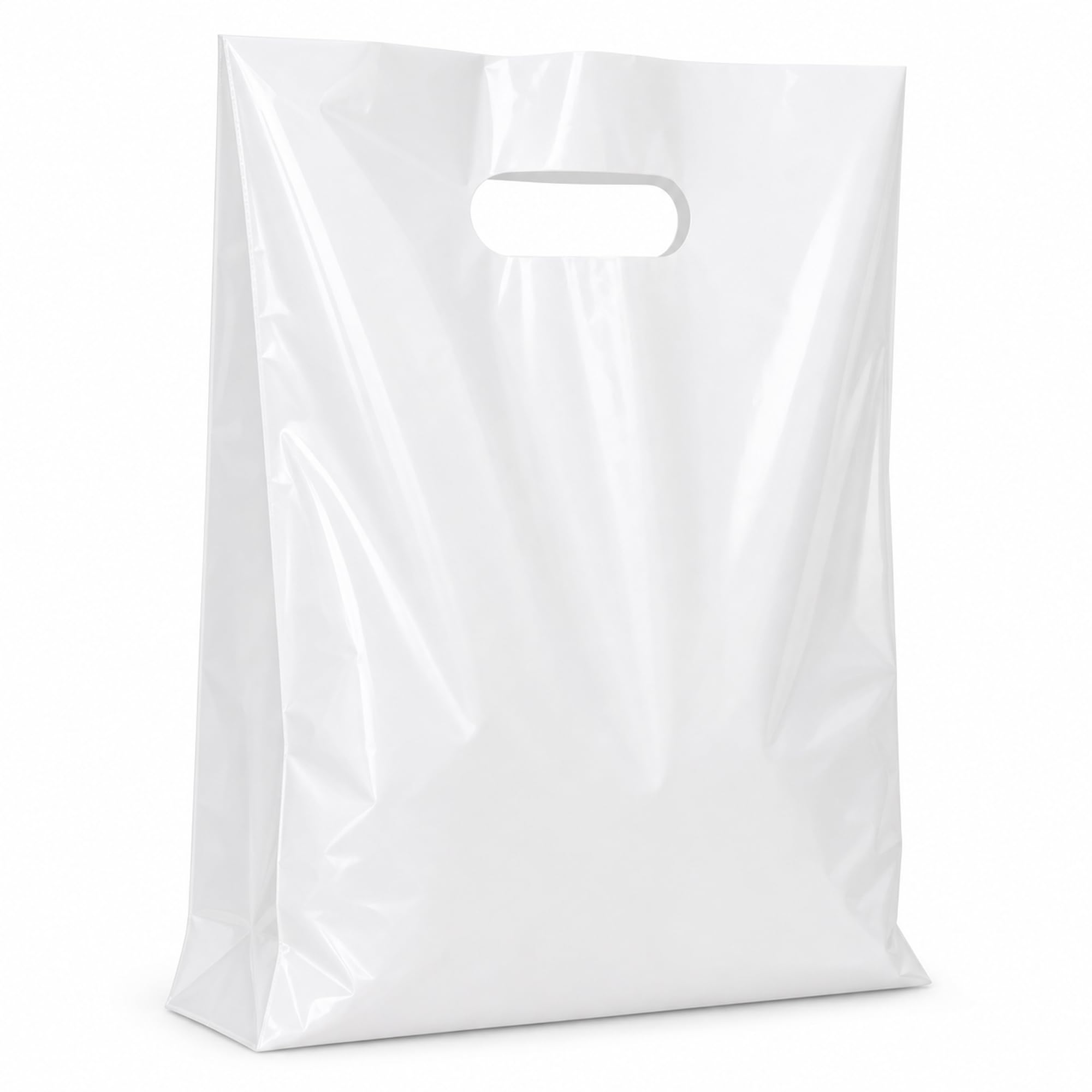 ysmile Plastic Shopping Bag with Handle Poly Die Cut Plastic Merchandise Bag for Retail Small Business 7.8"x11.8" 100 ct - White
