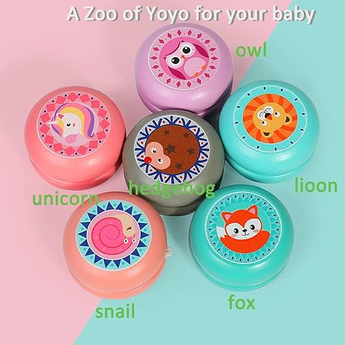 Miniatura 2 de Yoyo para niños auto retorno madera Yoyos juguetes retractables búho púrpura no se necesitan habilidades animales de madera Yoyo