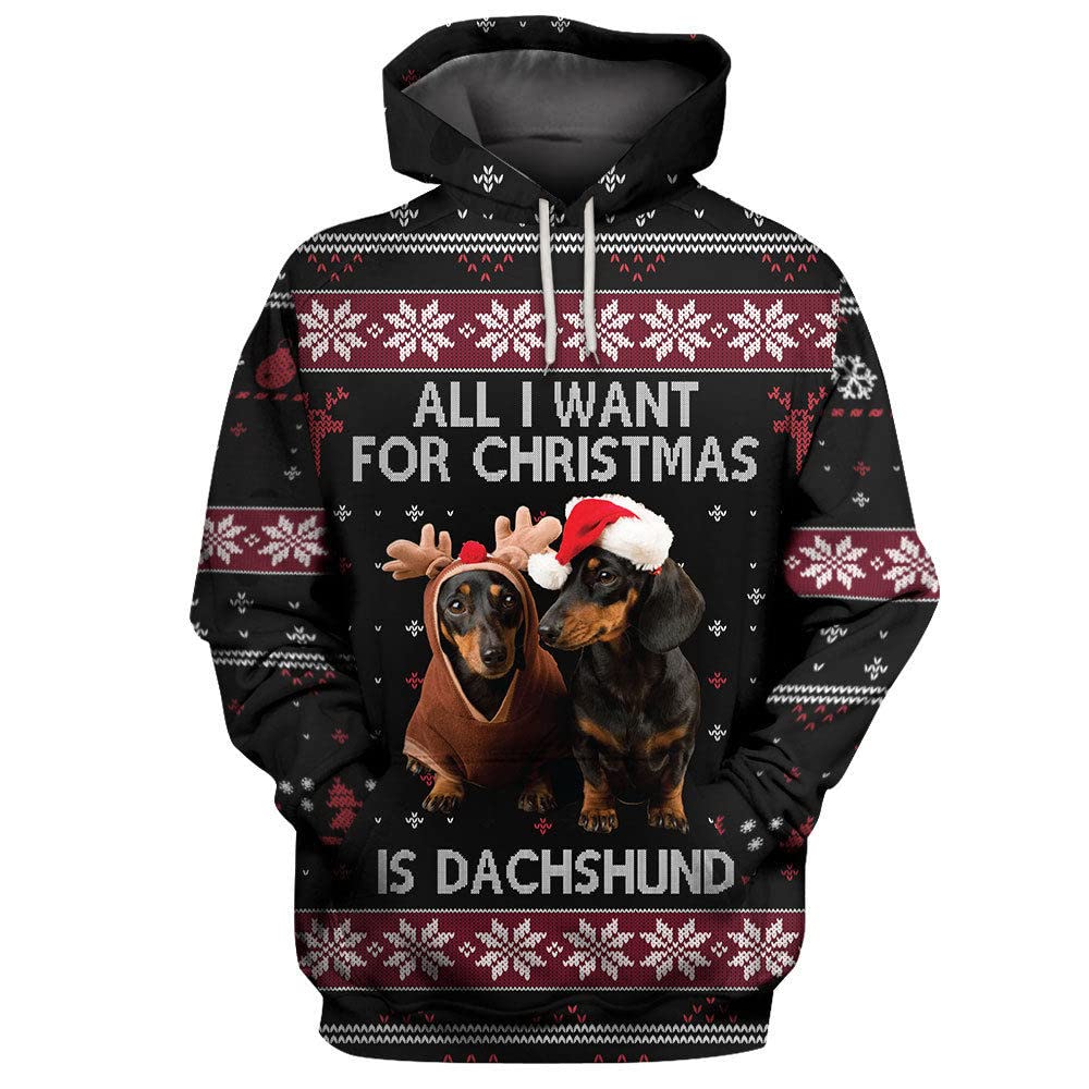 Mens Hoodies Pullover Casual 3d Hooded Sweater Creative Dachshund