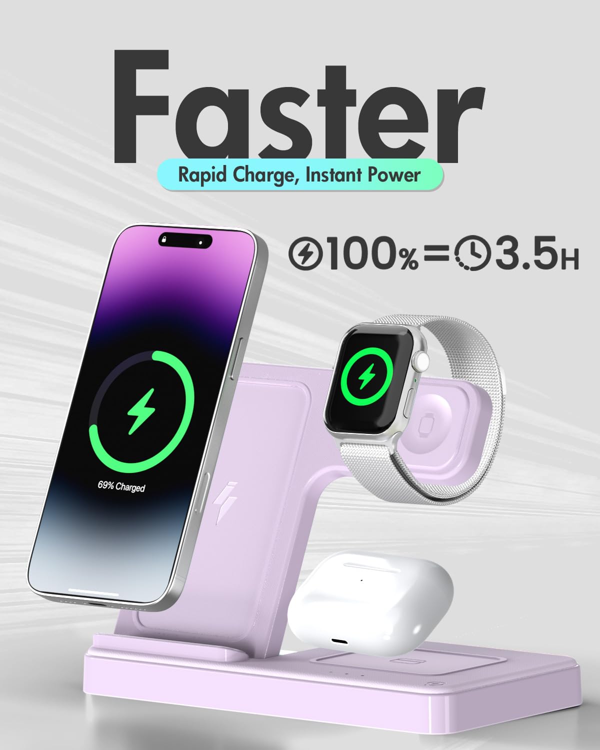 Wireless Charger iPhone Charging Station: 3 in 1 Charger Stand Multiple Devices for Apple - iPhone 17 16e 16 15 14 Pro Max 13 12 11 - Watch 10 9 8 7 6 5 4 3 2 SE and Ultra Series - Airpods 4 3 Pro