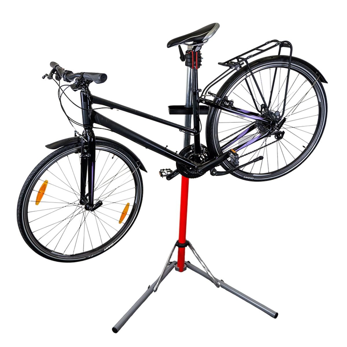 Support De Réparation Vélo – Charge 30 Kg – Pince Rotative 360° – Hauteur Réglable 94-157 Cm – Plateau Magnétique – Gants Inclus – Pliable