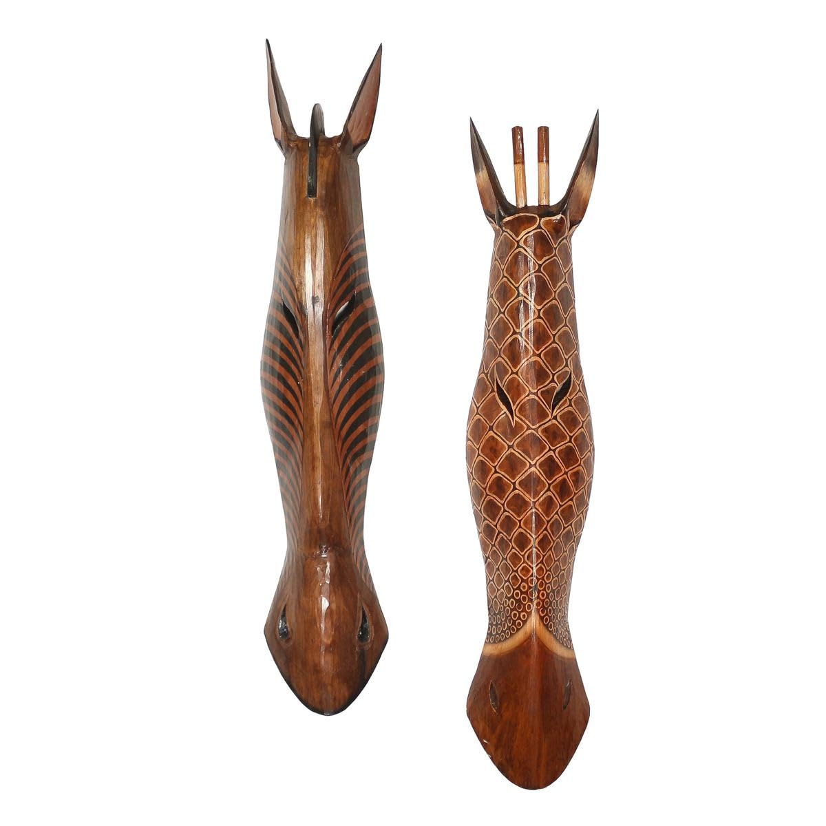 2er Set Giraffe Zebra Wandmaske Holzmasken Maske Afrika Handgeschnitzte Exotische Tiermaske ca. 100 cm