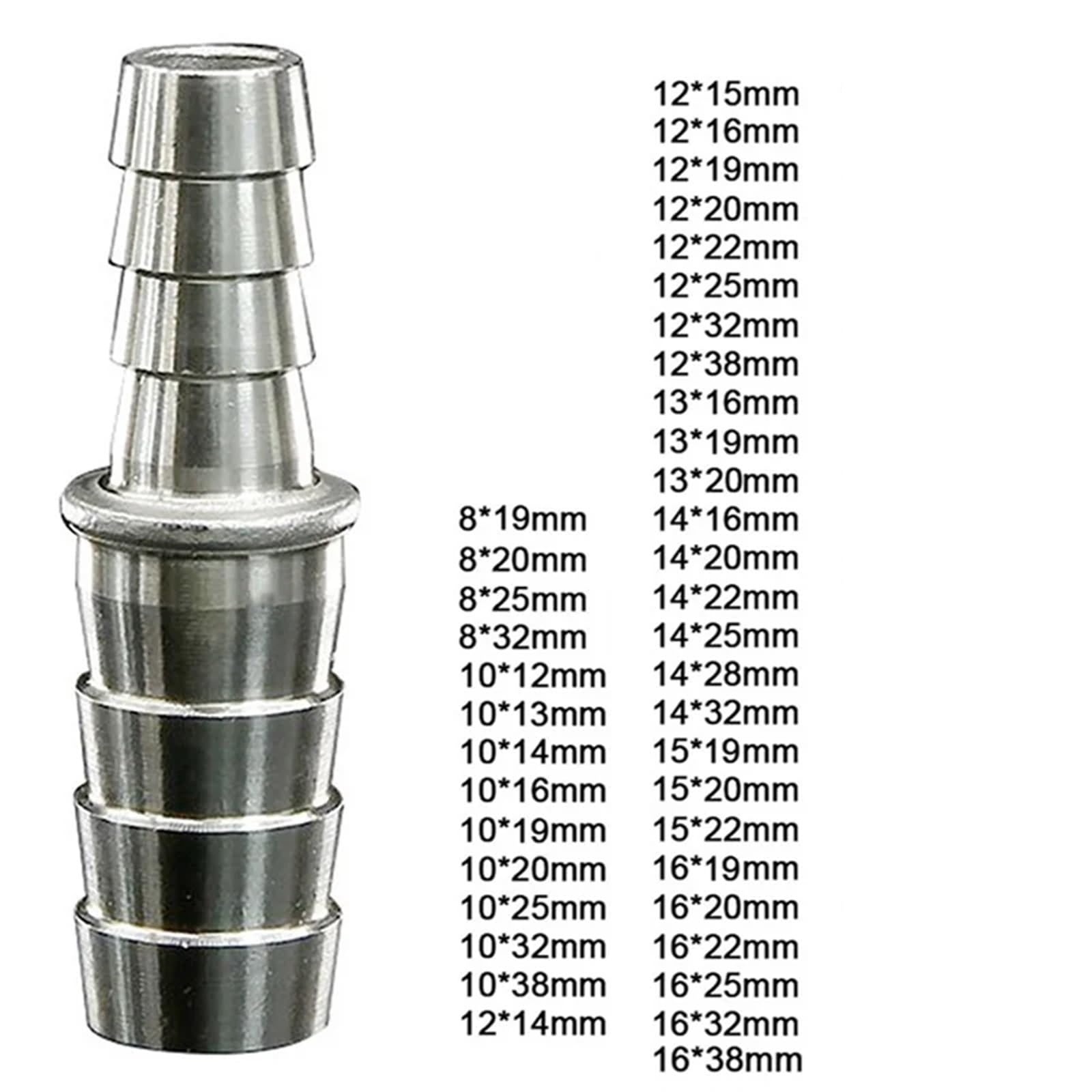 Raccord cannelé 2 Voies en Acier Inoxydable 304, Taille Standard, réducteur/connecteur égal, Joint pagode, diamètre extérieur 8, 10, 12, 14, 15, 16, 19-38 mm(16mm - 38mm)
