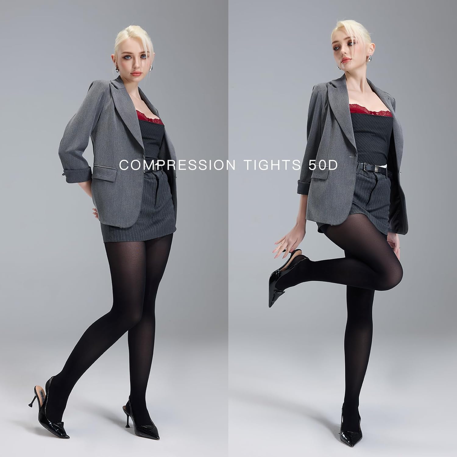 Yilanmy Women's Control Top Pantyhose 50D Semi Opaque Tights Run Resistant 10-15mmHg Support Hose Compression Tights 2 Pairs - Image 6