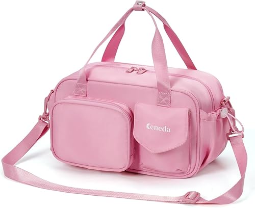 Miniatura 8 de Ceneda Mini bolsa de gimnasio de 12 pulgadas para mujer, pequeña bolsa de lona con bolsillo húmedo, bolsa de viaje ligera con múltiples bolsillos