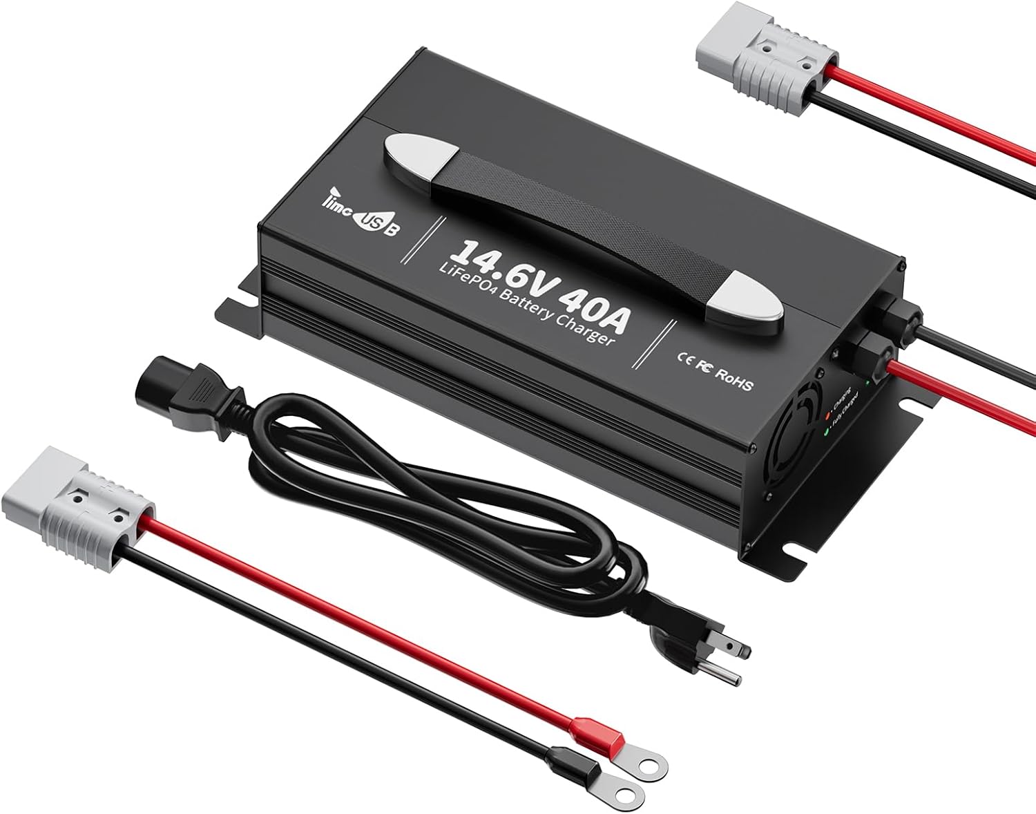 Timeusb 14.6V 40A LiFePO4 Battery Fast Charger, 12V Lithium Battery Charger with 40A High Output Current, AC-DC Smart Charger for Deep Cycle Batteries in RV, Boat, Marine, Off-Grid Applications