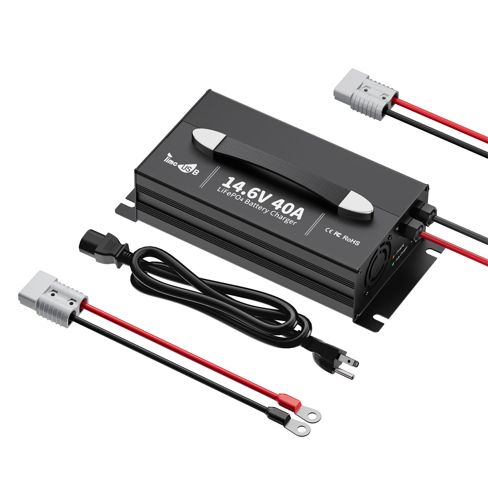 Timeusb 14.6V 40A LiFePO4 Battery Fast Charger, 12V Lithium Battery Charger with 40A High Output Current, AC-DC Smart Charger for Deep Cycle Batteries