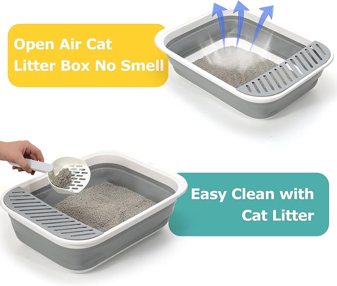 Say goodbye to messy litter boxes with this innovative open top kitty litter tray. The functional design not only benefits your cat, but also makes cleaning up after them a breeze. The openness of the tray allows for better ventilation, reducing odors and creating a more pleasant environment for both you and your furry friend. Invest in this practical and comfortable solution for your cat's bathroom needs.