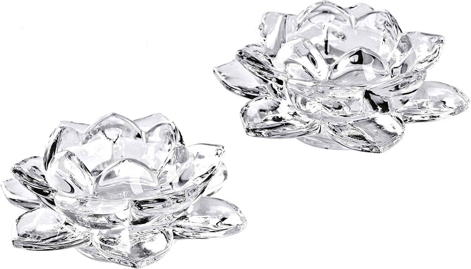 Home Brilliant 2 Piece Glass Lotus Flower Candle Holders Diya Votive Activity Tealight Holders Pillar Holders for Home Decoration Party Wedding Decoration