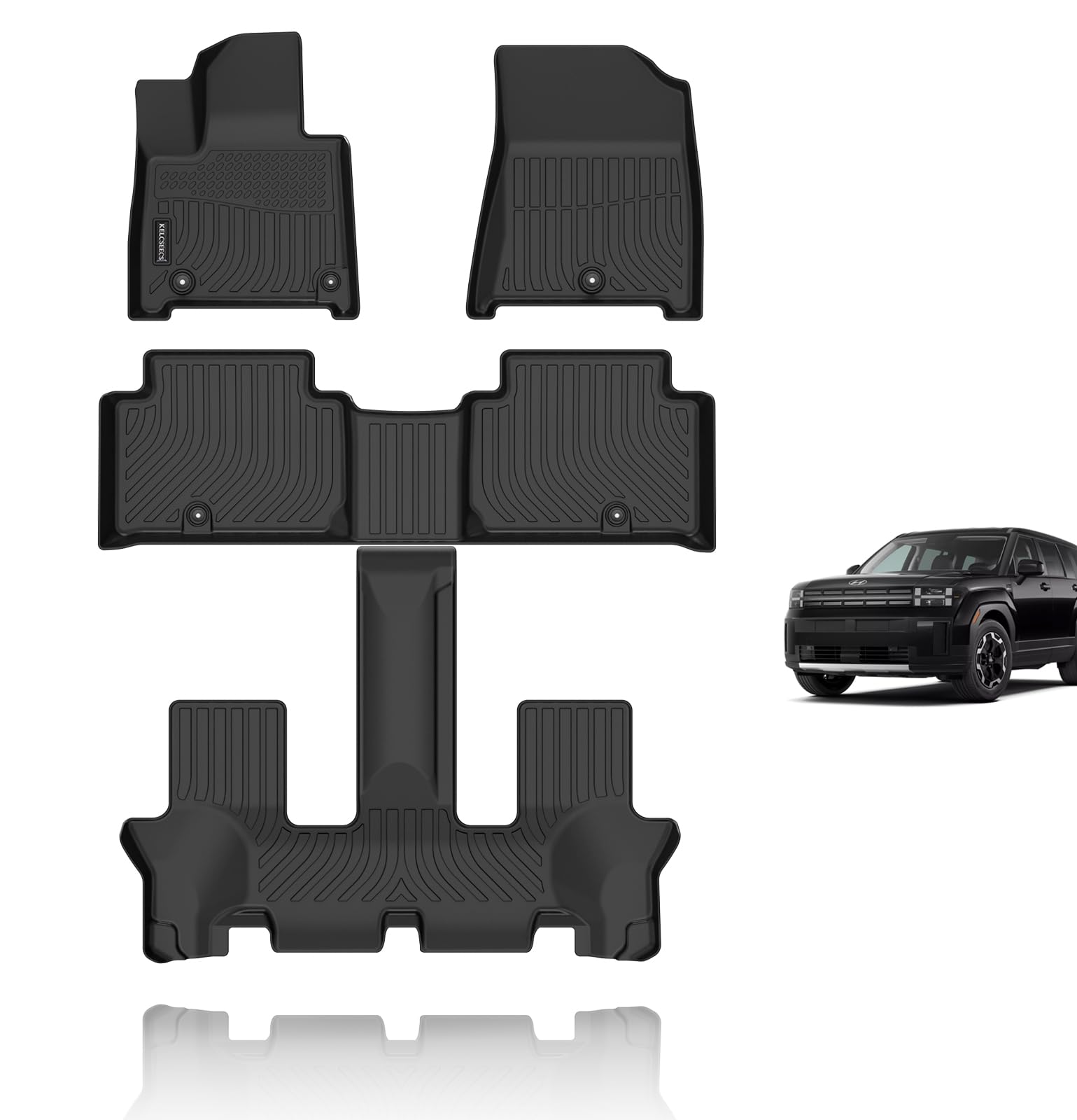 KELCSEECS Floor Mats Custom for 2024 Hyundai Santa Fe(Not fit Hybrid) Car Mats All Weather Heavy Duty Front & Rear & 3rd Row Floor Liners Black Santa Fe Accessories