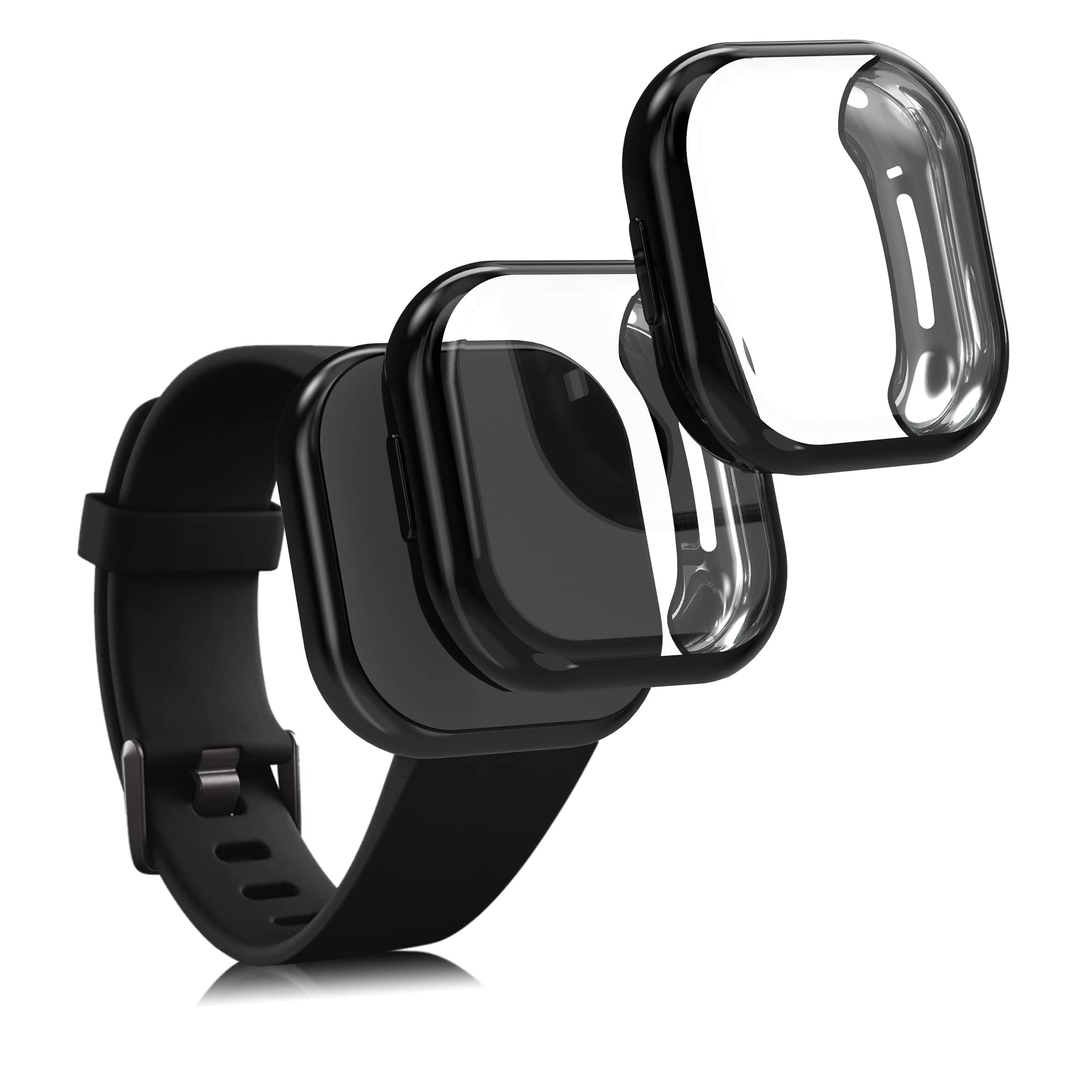 kwmobile Etui kompatybilne z Fitbit Versa 3/Sense, 2 x silikonowe etui na monitor aktywności, z TPU, czarne/czarne