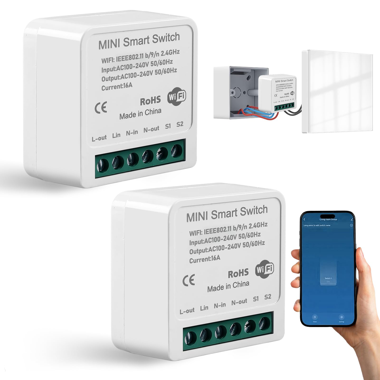 Inteligentny włącznik światła, moduł 1-drożny, kompatybilny z Smart Life, mini moduły DIY, inteligentny przełącznik, przełącznik Wi-Fi, Smart Switch, kompatybilny z Tuya, Alexa Echo, Google Home