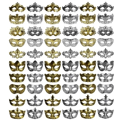 yeload Masquerade Masks 100 Bulk Vintage Masks of Masquerade Party Venetian Mardi Gras Halloween Masks for Women Men (Gold Silver)