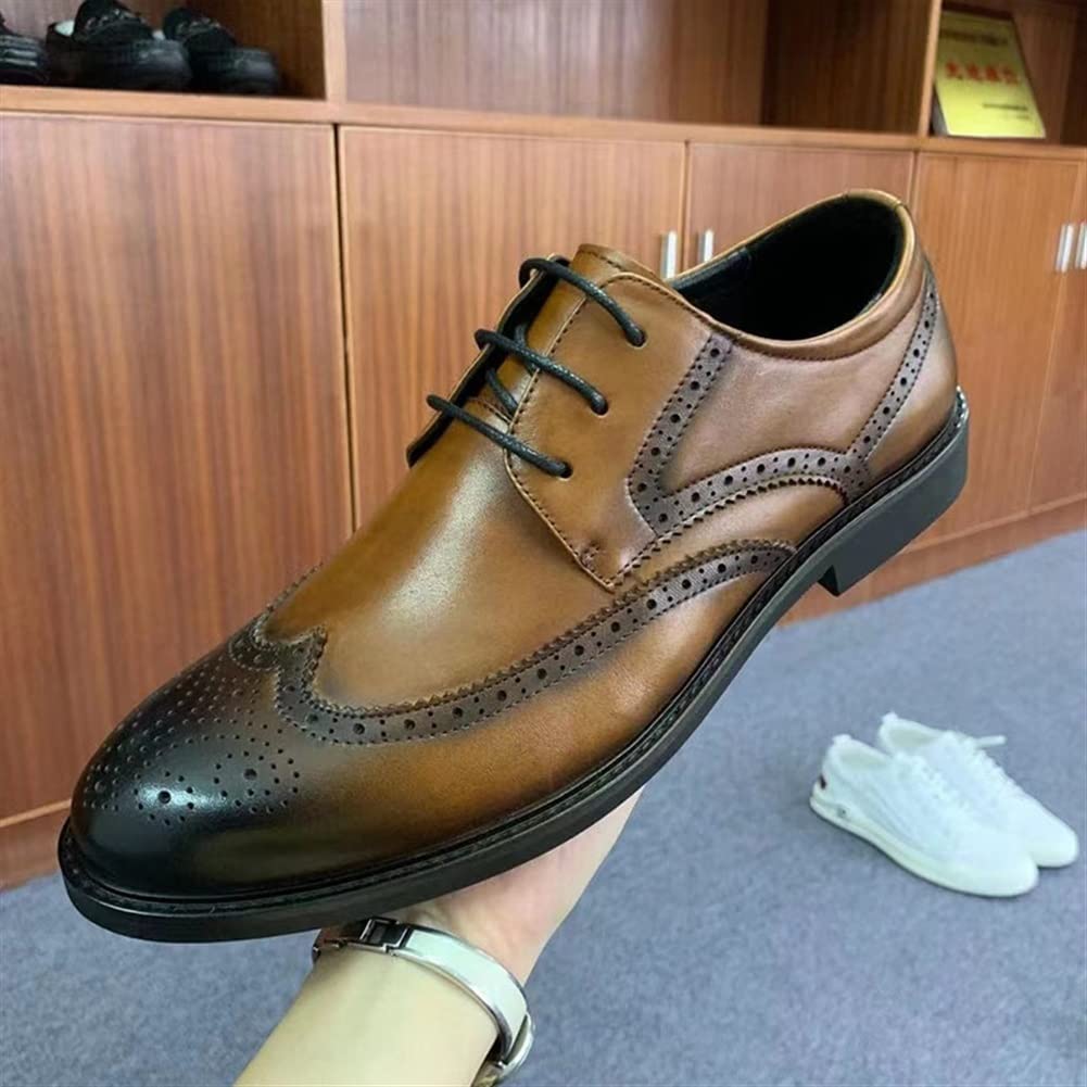 Męska sukienka sznurowane buty formalne buty Oxford dla mężczyzn sznurowane brogsy tłoczone końcówka skrzydła polerowane palce derby buty skórzane antypoślizgowe gumowe podeszwa blok obcas bal,