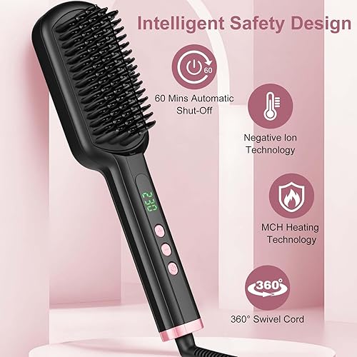 Miniatura 4 de SIQUER - Cepillo alisador de cabello iónico con pantalla LCD de 13 temperaturas, calentamiento rápido de 45 segundos, apagado automático, 60