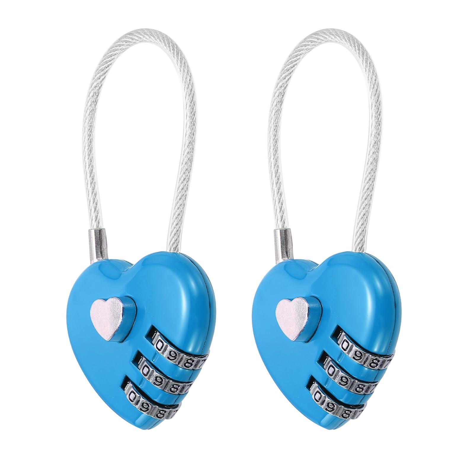 M METERXITY 2-Pack Combination Padlock, Zinc Alloy 3 Digit Password Heart Shaped Cable Luggage Combo Lock for Suitcase/Gym Locker/Backpack, Outdoor Keyless Lock [Blue]