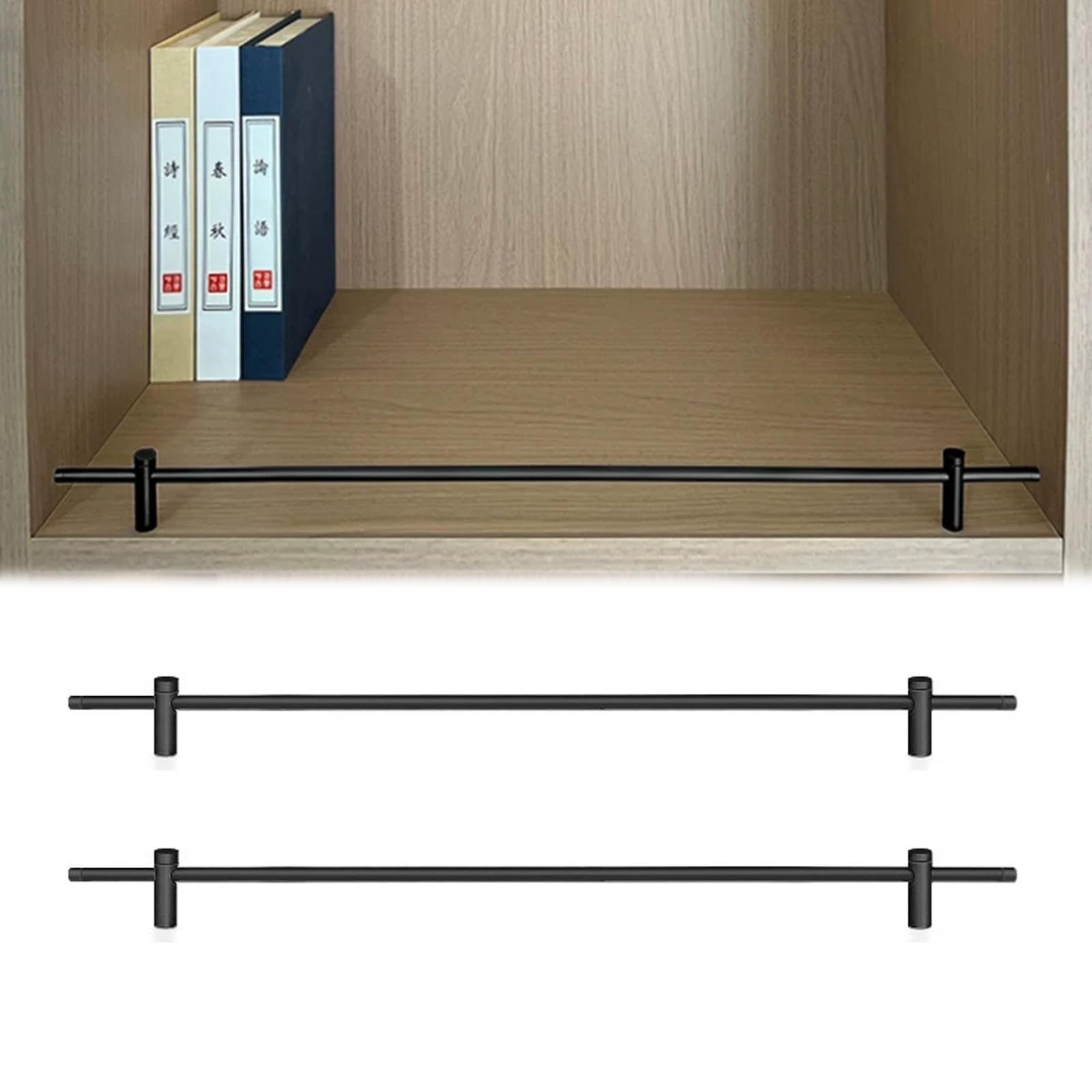 Black Aluminum Bar Bottle Shelf Railing 1 2 3 4 Pack, Floating Picture Ledge Shelves Rail, Cabinet Item Anti-Drop Guardrail for Pantry/Supermarket/Basement(2 Pcs,Long 19in/48cm)