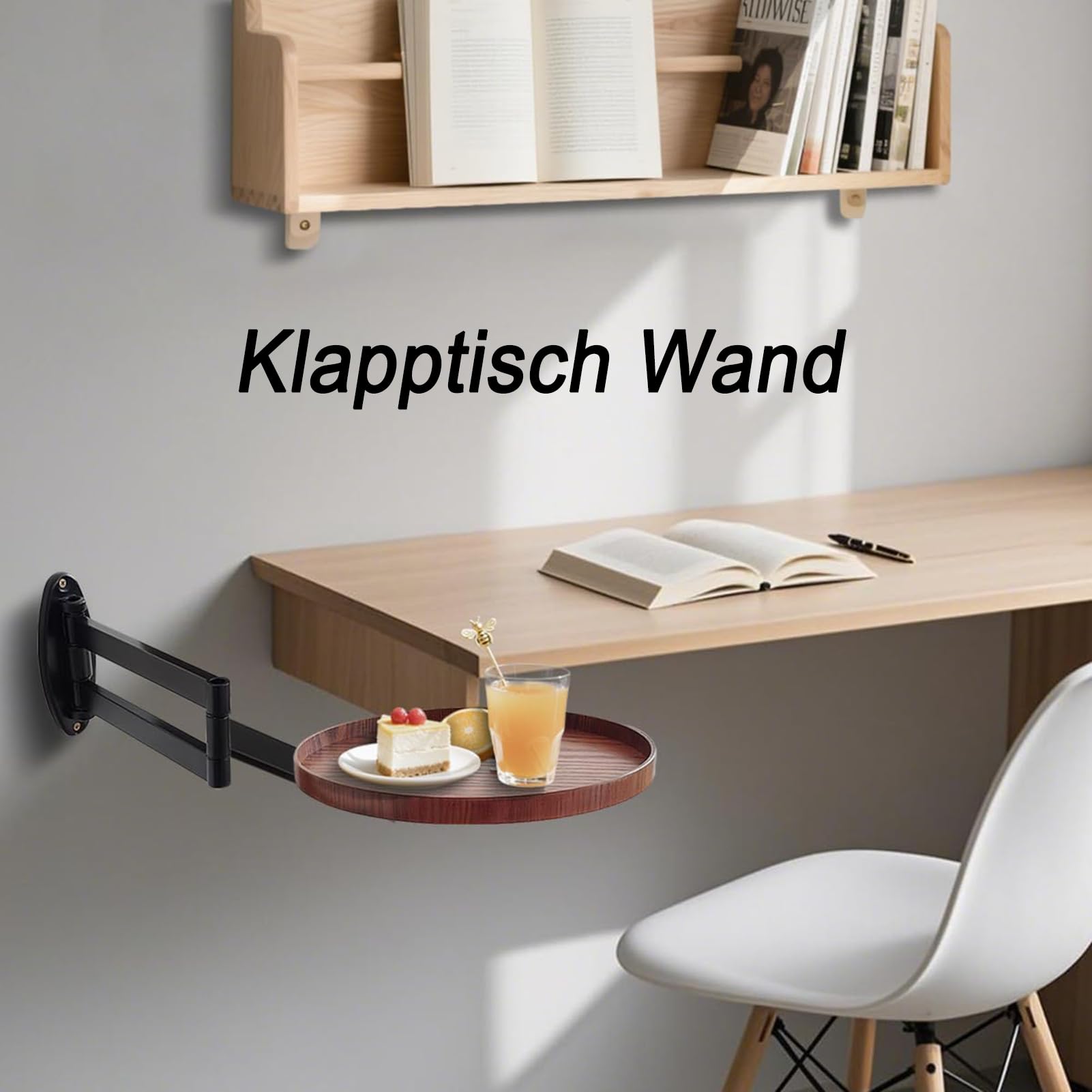 Klapptisch Wand Rund, Wandklapptisch Kleiner Schreibtisch Klappbar Wand Ausziehbar Schwebender Nachttisch Platzsparend für Schlafzimmer Wohnzimmer Balkon