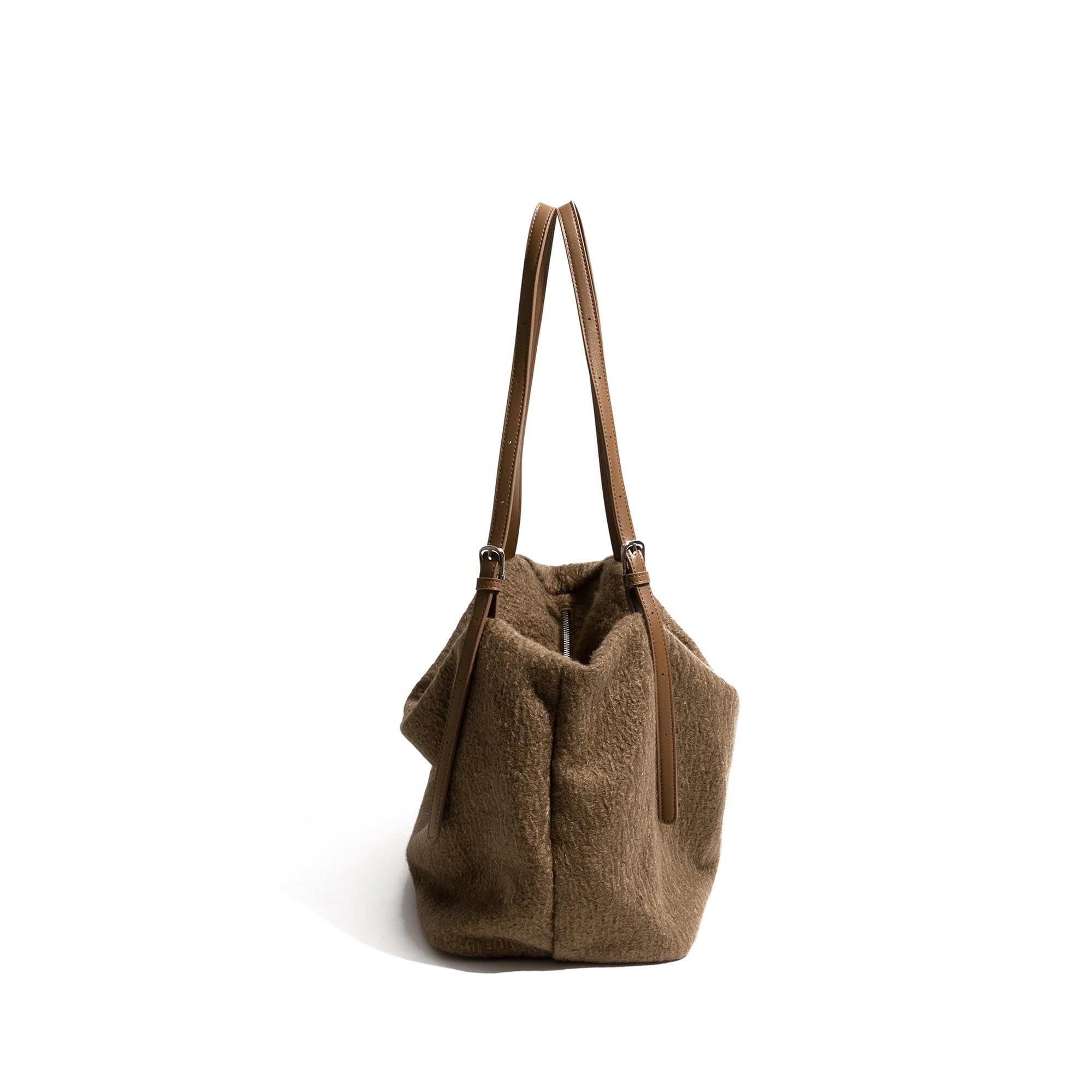 Filztasche Einfache Frauen Große Kapazität Shopping Handtasche Flauschigen Filz Stoff Herbst Winter Klassische Farbe Tote Handtasche for Damen