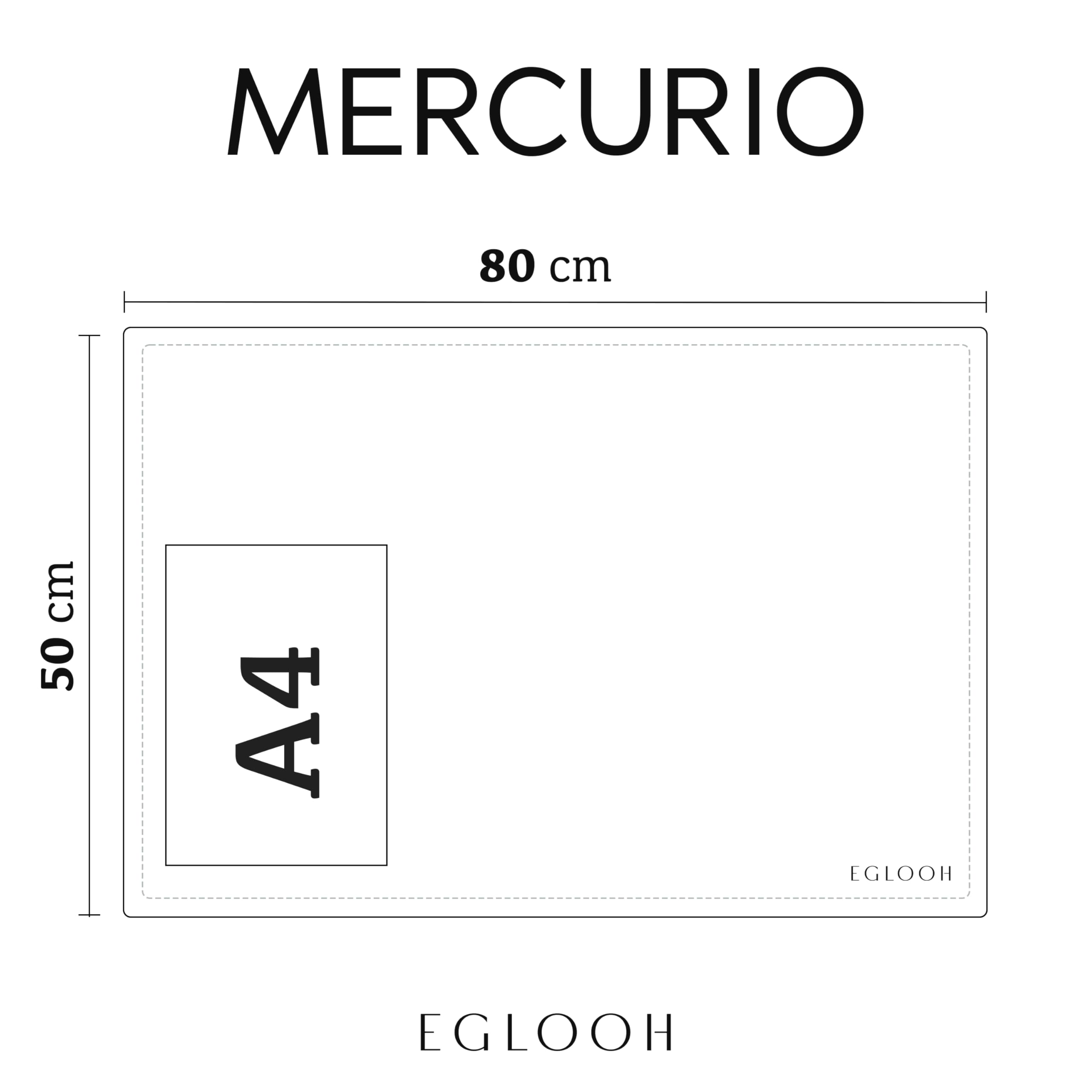 Eglooh Mercurio Sous main Bureau Cuir Noir 80x50 cm Coutures Artisanales Fond Antidérapant Made in Italy
