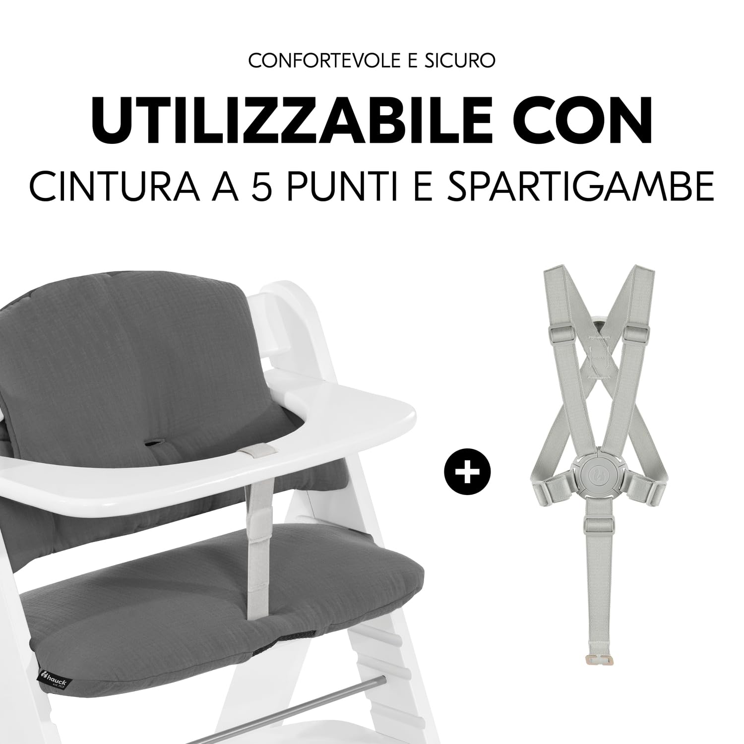 hauck Highchair Pad Select, Grigio Scuro Mussola - Cuscino per Bambini 6 - 36 Mesi - Accessorio Compatibile con Seggiolone Pappa Alpha+, Beta+ e Arketa - Antiscivolo e Imbottitura Soffice