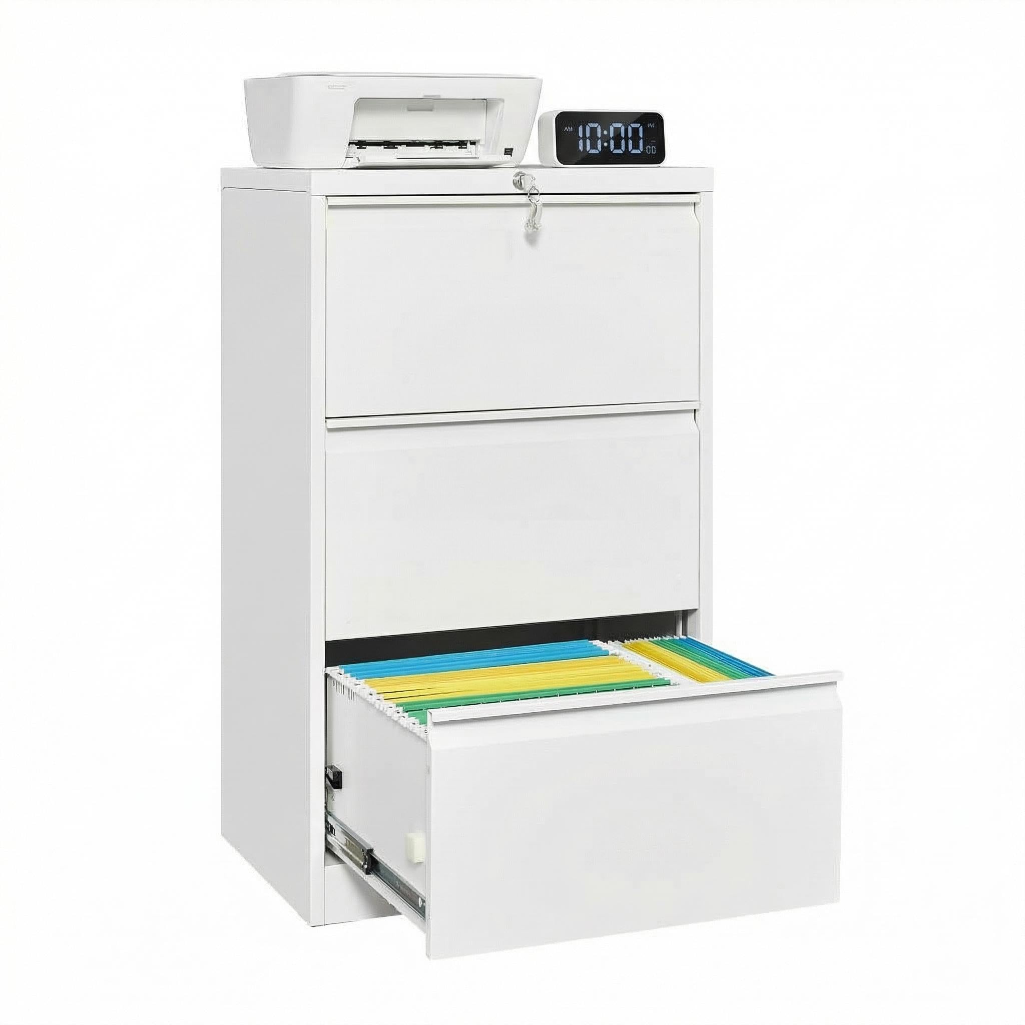 Photo 1 of (unKown MISSING, ASSEMBLY RERQUIRED*&*&) PeacefulHues Lateral File Cabinet 3 Drawer Metal Lateral Filling Cabinet with Lock, Lockable File Cabinets for Home Office with Letter/Legal/F4/A4 Size Storage White