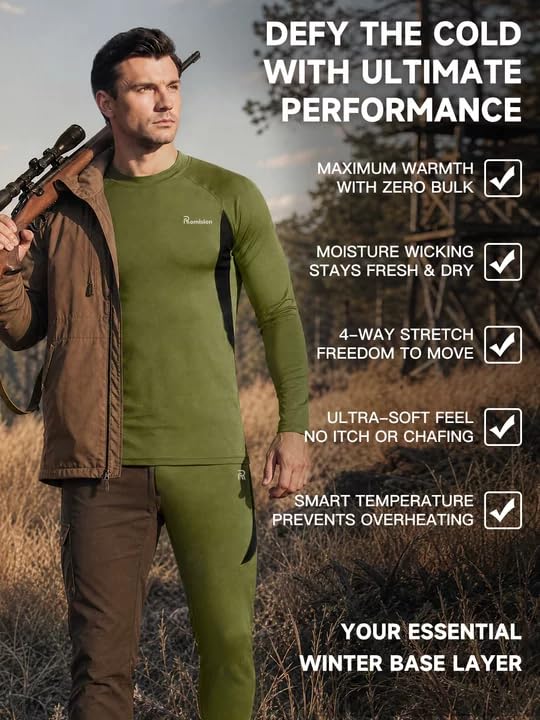 Image of romision Thermal Underwear for Men Stretch Fit, Fleece Base Layer Top & Bottom Set, Insulated Long Johns for Cold Weather Hunting