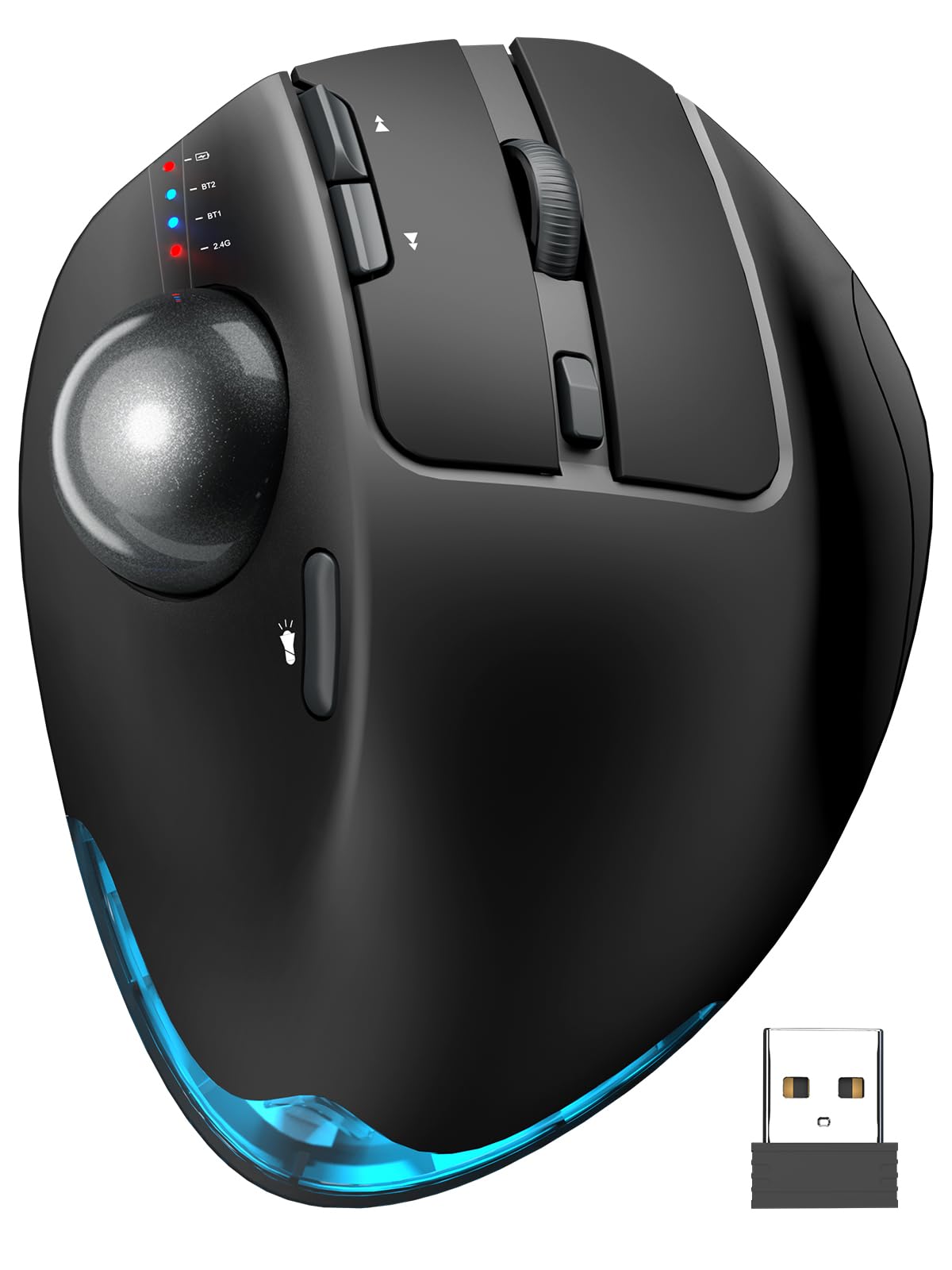 SABLUTE MAM1 Pro Ergonomische Trackball Maus Kabellos, RGB, Bluetooth & USB | Wiederaufladbare Maus mit Daumensteuerung, 5 DPI Stufen, Beleuchtung, Verbindung mit 3 Geräten für PC, Laptop, Mac, Windows