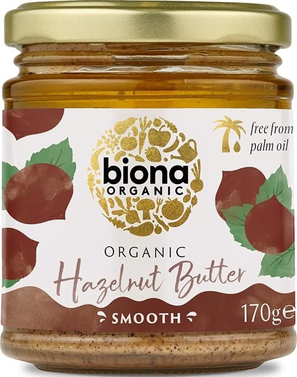 Biona Organic Hazelnut Butter, 170g - Smooth, Palm Oil & Emulsifier Free - 100% Organic Fresh Roasted Hazelnuts - No Added Sugar or Salt - Peanut, Almond Butter Alternative - Vegan