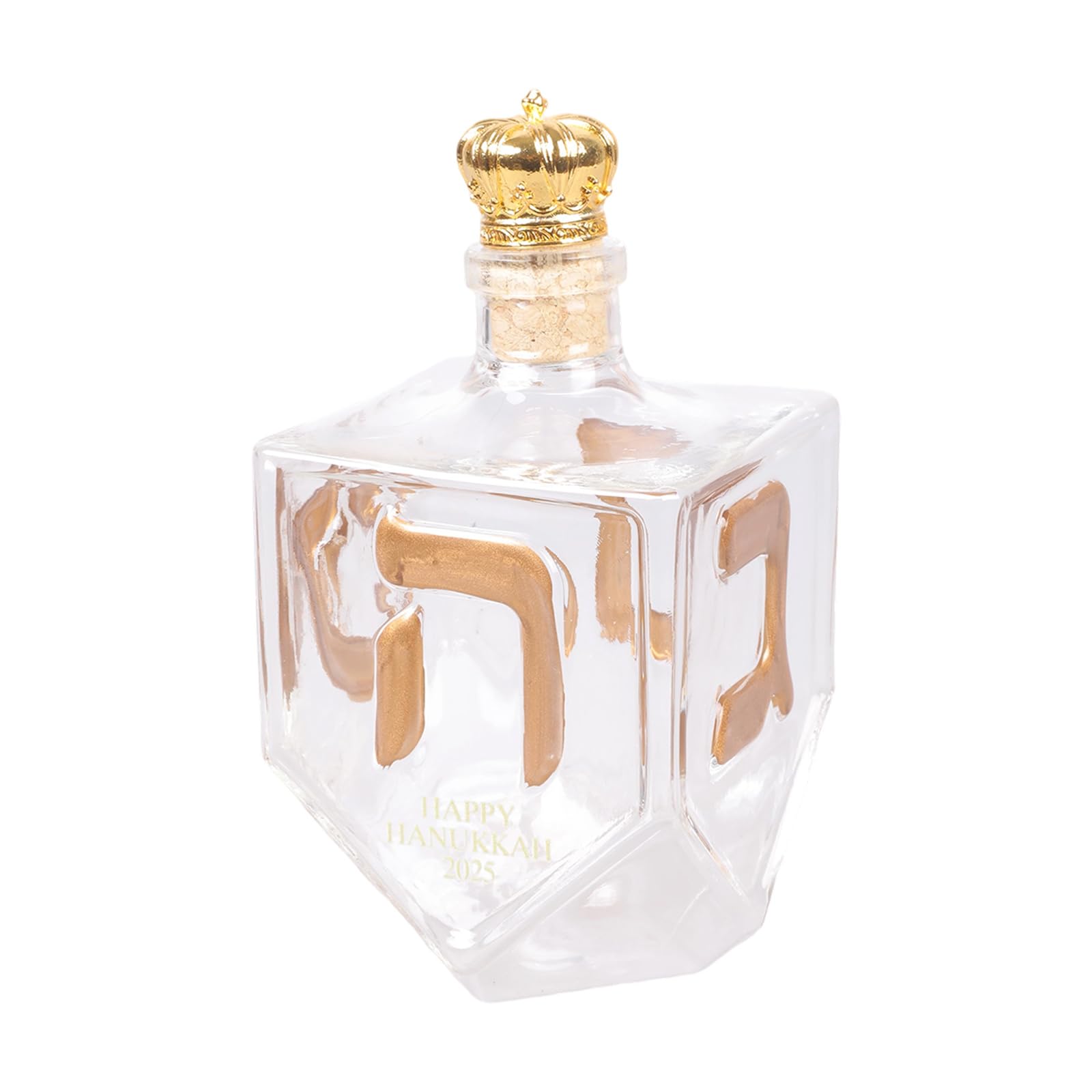 MALSSE Glass Hanukkah Decanter with Raised Gold Hebrew Functional Decanter with Raised Hebrew Characters for Tradition Celebration