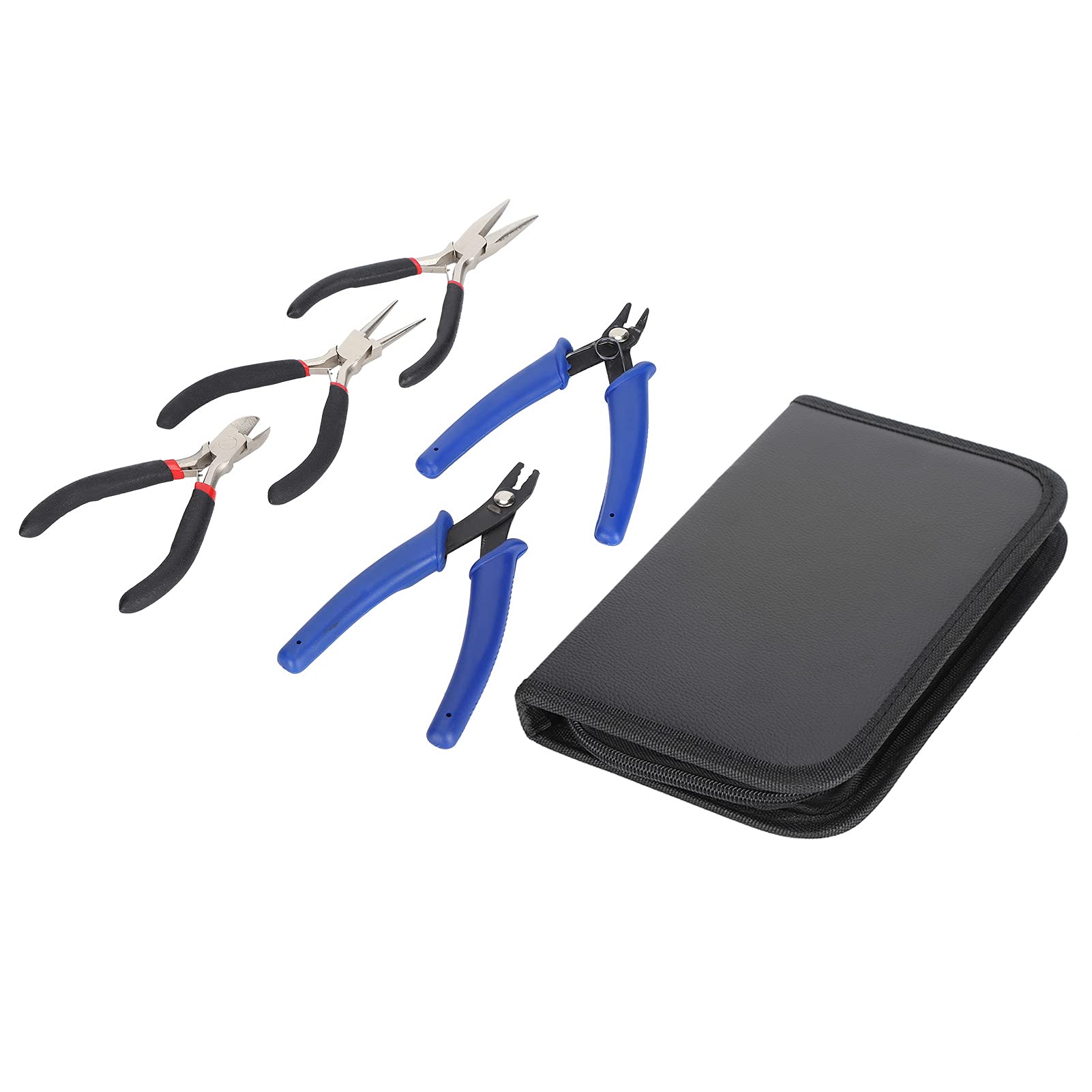 Set di pinze per gioielli, set di 5 pinze professionali per gioielli con borsa degli attrezzi, ideali per la creazione di gioielli, riparazioni e artigianato fai da te, include ago in tessuto naso,