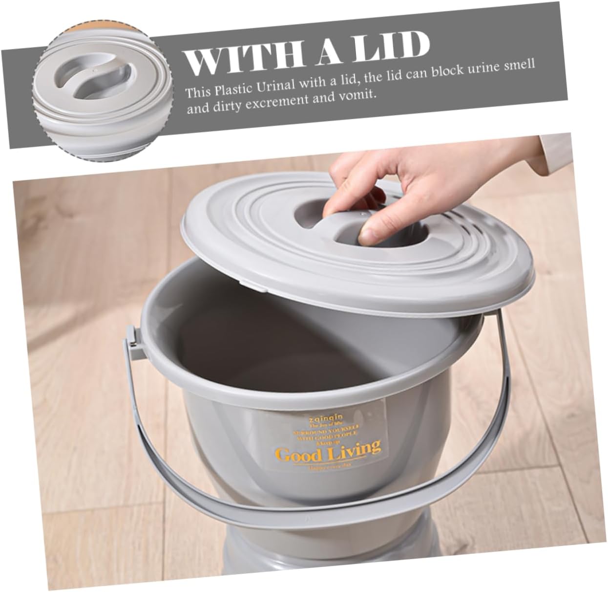 Urinal Pot with Lid Handle Design for Adults Boy Girl and Disabled Sturdy Lightweight Chamber Pot for Home Use Drop-Resistant with Non-Slip Base