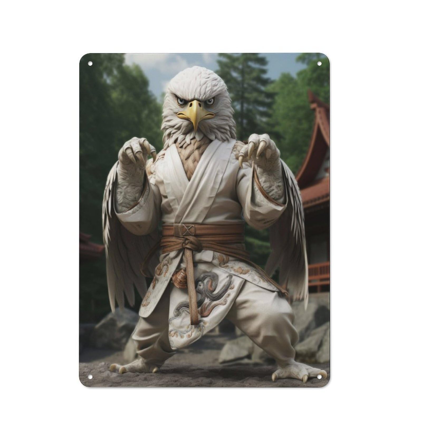 Junmoney Karate Eagle Rustic Metal Sign 40X30cm For Hallway Wall, For Collectors Of Rustic Metal Wall Decor
