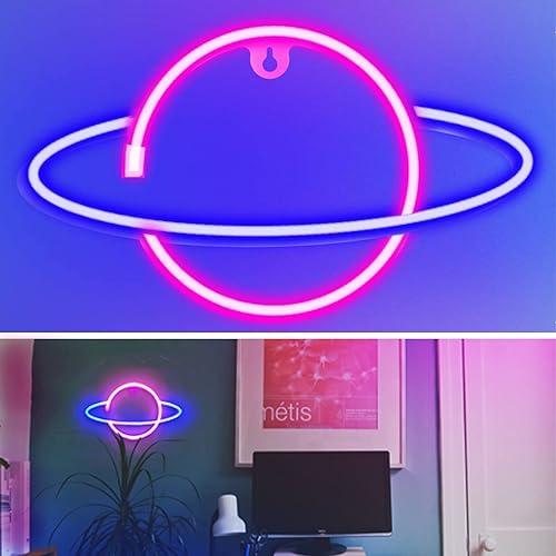 Miniatura 8 de YouokLight Letreros de neón de planeta para decoración de pared, luz de neón LED para montaje en pared USB o luz de planeta alimentada por batería,