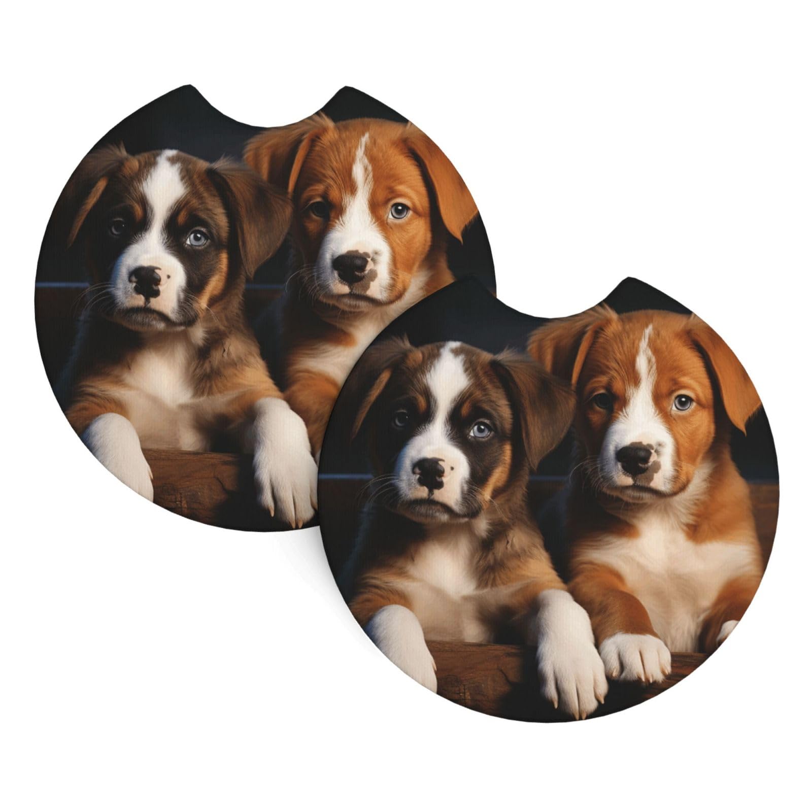 2 Pack Car Coaster for Cup Holders Puppies Dogs Pets Animals Car Cup Coaster 2.7" Neoprene Non-Slip Automotive Cup Mat Universal Auto Car Interior Accessories for Women Men Cup Pad