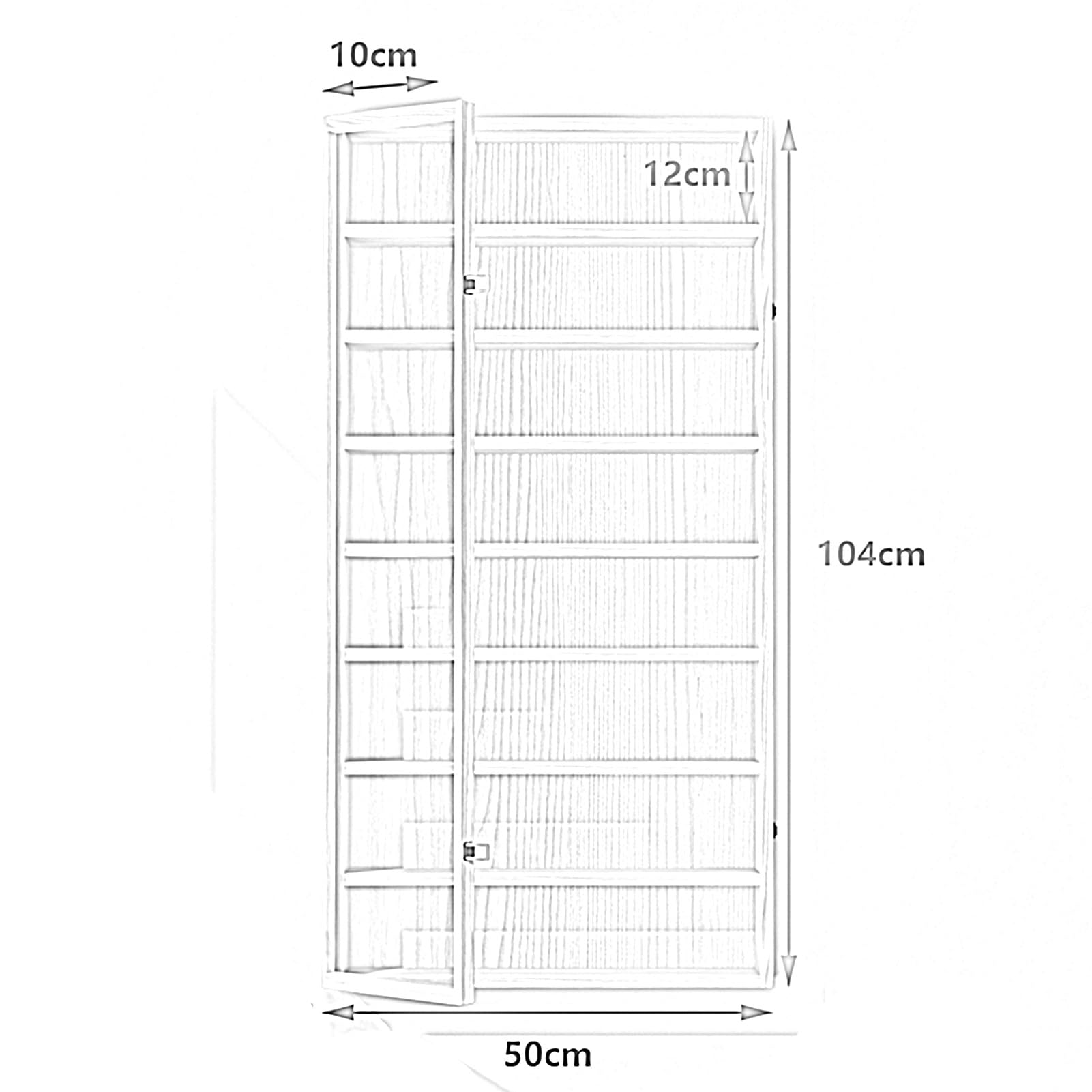 Vetrina in legno a 8 strati per oggetti da collezione, mensola da parete per giocattoli, figure curiose, casa, soggiorno, camera da letto, ufficio, sala giochi, 50 x 10 x 104 cm
