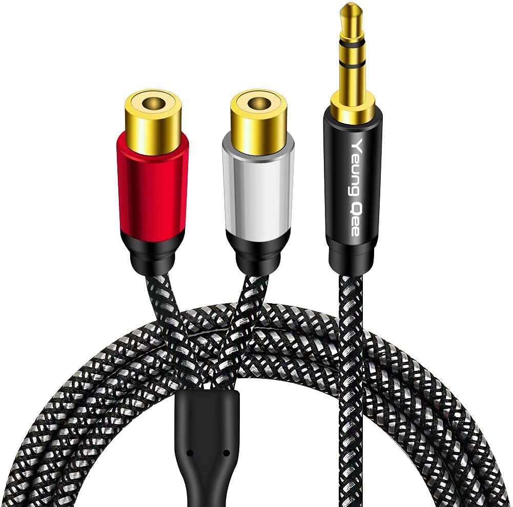 3.5mm to 2RCA Female Cable 15 ft,Yeung Qee 3.5mm Male to 2 RCA Female Jack Stereo Audio Cable Y Adapter for iPod, Tablets, MP3,HiFi Stereo System, Speaker (15FT/5M)