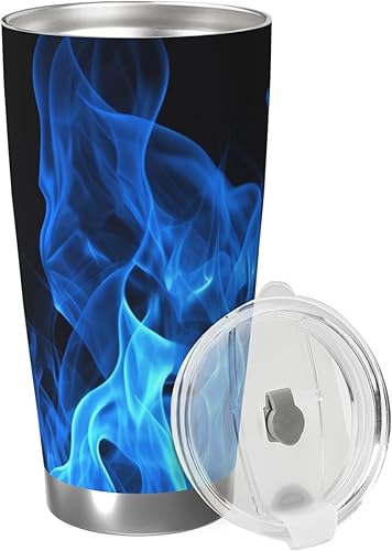 Miniatura 1 de RLDOBOFE Vaso de 20 onzas con tapa con aislamiento al vacío, de acero inoxidable con llama azul, taza de café aislada para viajes, reutilizable,