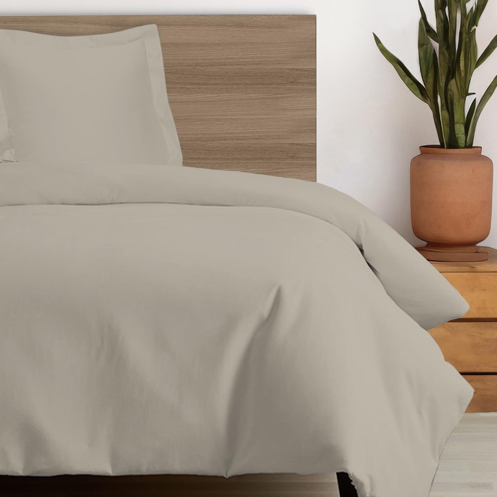 Housse de couette 140x200 coton longue tige taupe pour chambre cocooning