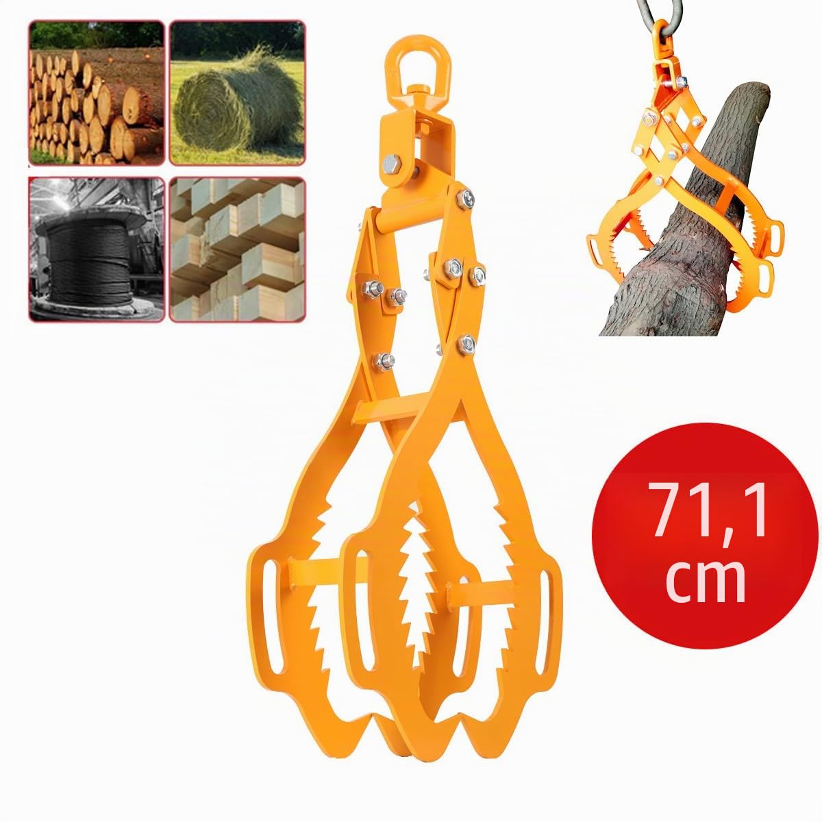 Pince Forestière pour Troncs d'Arbres jusqu'à 720 mm (3-28") - Pince à Dos, de Chargement, de Levage et de Rangement pour Bois - 1500 kg avec 4 Mandrins de Serrage