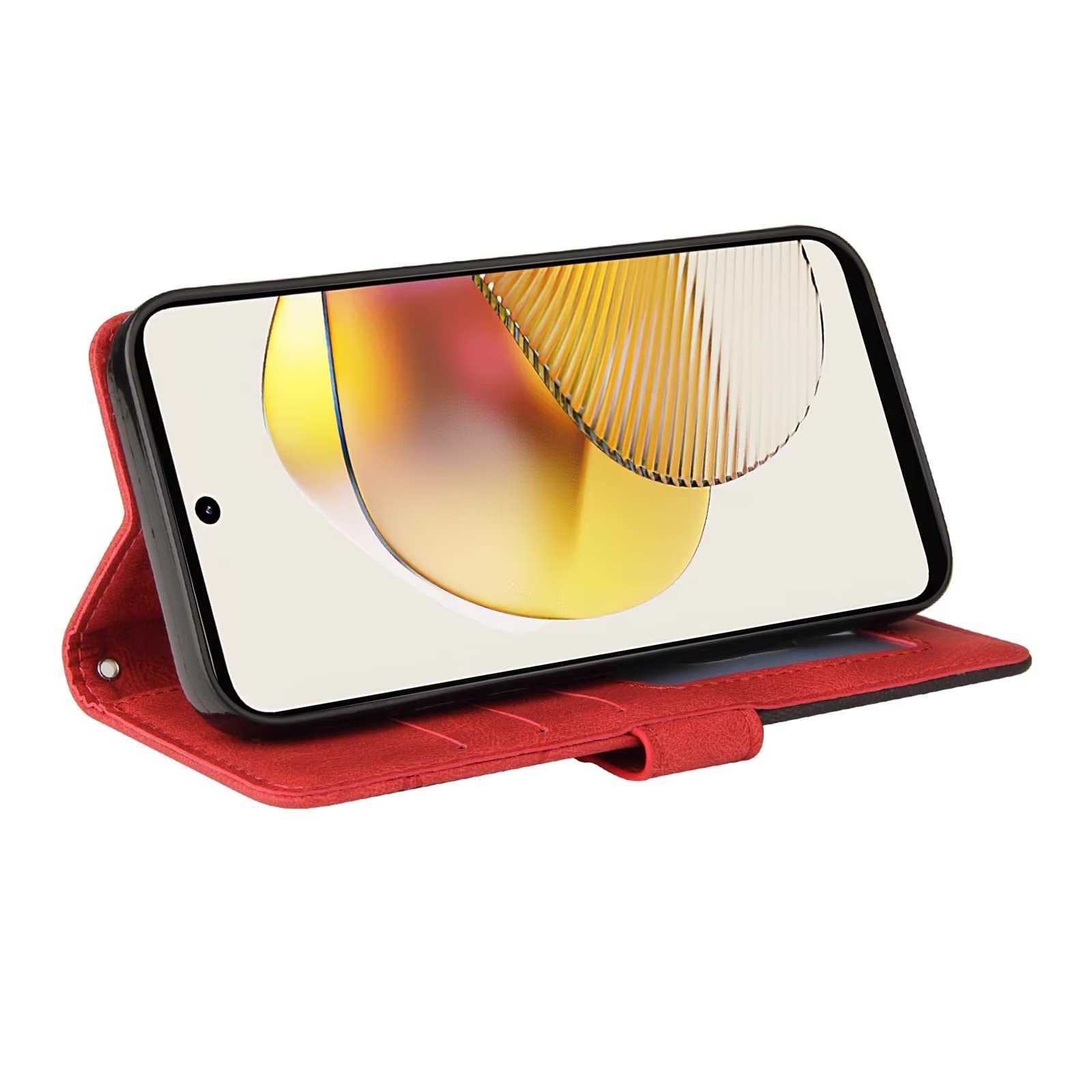 Lvnarery Motorola Moto G84 Case Protective Geometric Wallet Motorola Moto G84 Phone Case PU Leather Cover with Magnetic Closure Kickstand Bookstyle Folding Stand Silicone Bumper Card Holder Pouch Red - Image 4