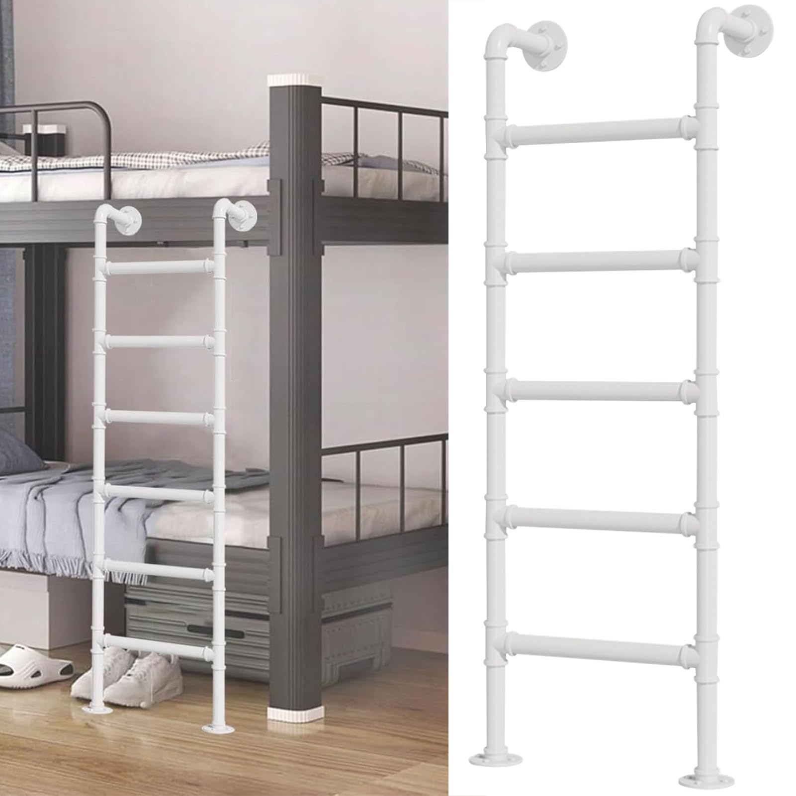 Escalera industrial de metal blanca de 3 a 8 peldaños, máxima seguridad para escape de incendios