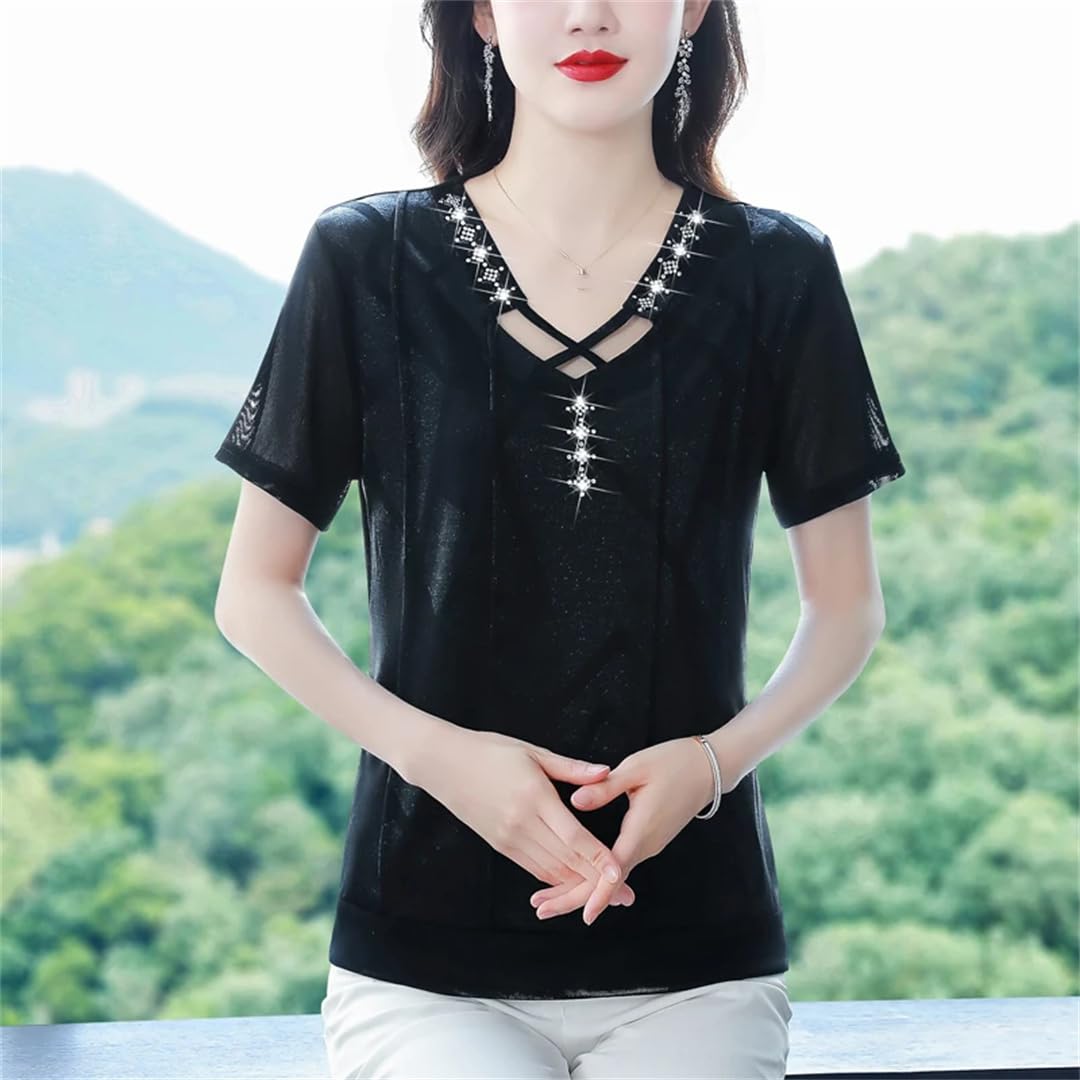 Camicia estiva da donna con scollo a V, in chiffon, con pannello allentato